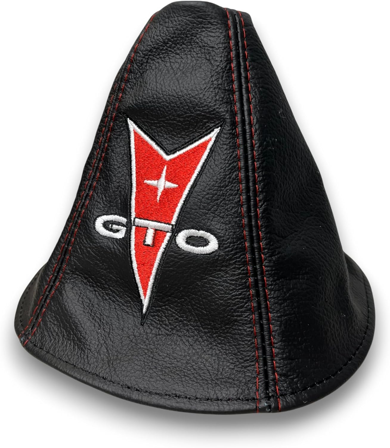 Black Leather Manual Shift Boot Cover Compatible with Pontiac GTO 2004 2005 2006 with Red Stitching & Custom Embroidery – Made in USA