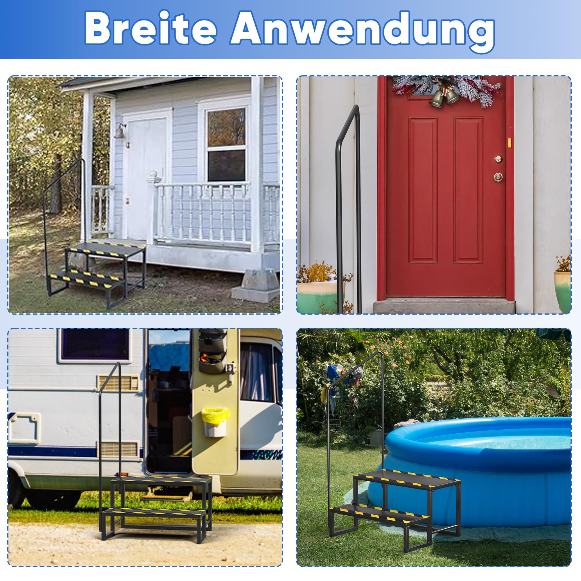 Caravan Trittstufe mit Griff, Wohnmobil Fußbank Anti-Rutsch-Trittfläche Einstiegshilfe, Wohnmobil Trittstufe, Außenbereich Spa Tritthocker für Reisewohnwagen, Veranda, Oberirdischer Pool