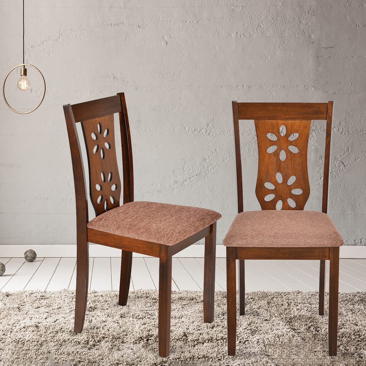 @Home by Nilkamal Sutlej Solid Wood Dining Chair Set of 2 in Antique Cherry Finish for Dining & Kitchen Room