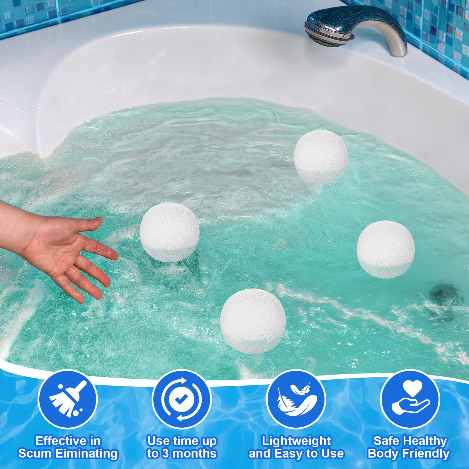 Qualirey 1 juego de ionizador de piscina solar flotante limpiador y purificador de agua, mata algas en la piscina, 85% menos de cloro, con 4 piezas de bola eliminadora para piscinas y spas de agua
