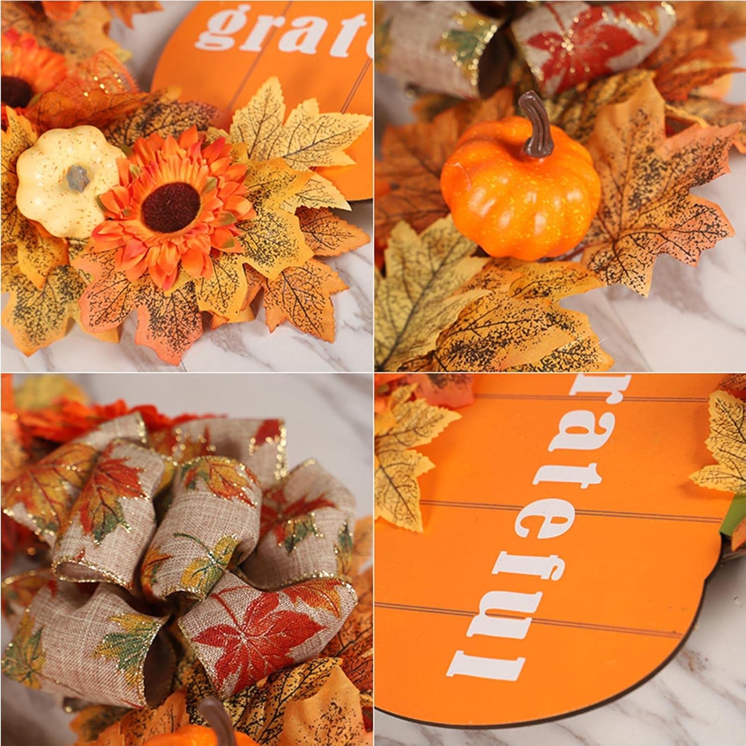 秋の花輪 カエデの葉のカボチャとひまわりの花輪 玄関 秋の収穫 感謝祭の家の装飾のためのひまわりの花輪 Generic 完売