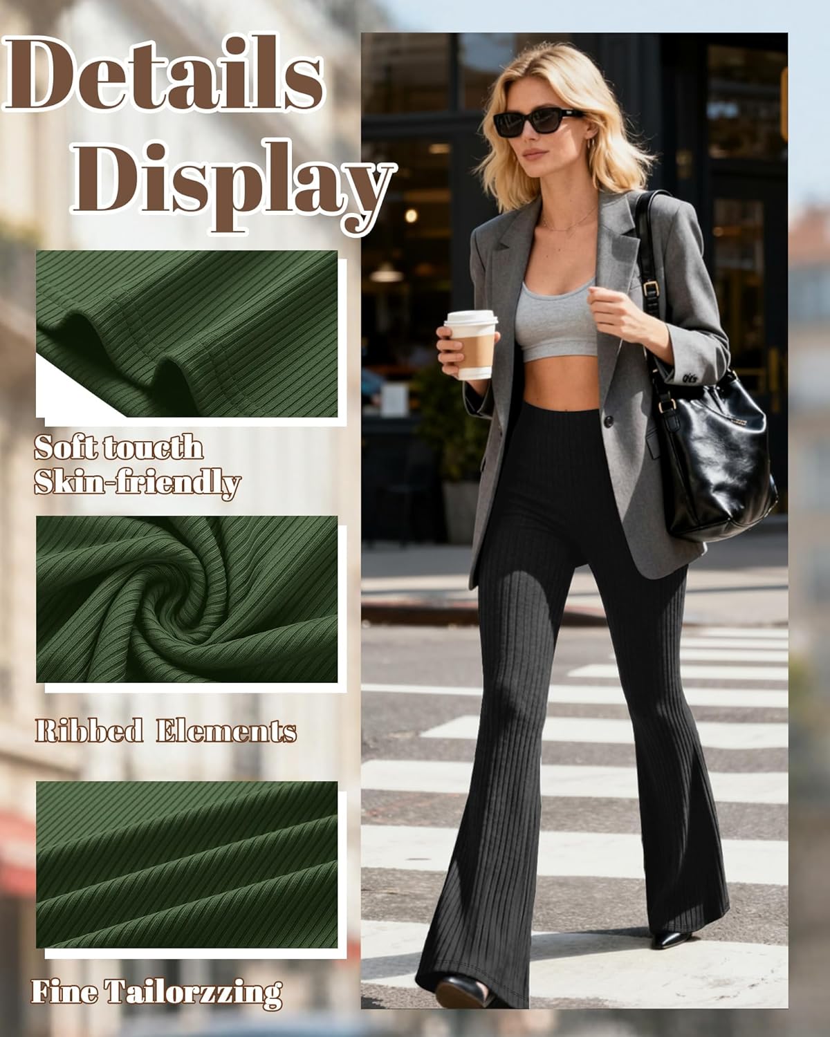 3 Pack Women's Ribbed Flare Yoga Pants High Waist Flare Leggings Casual Bell Bottoms Workout Soft Bootcut Leggings - Image 3