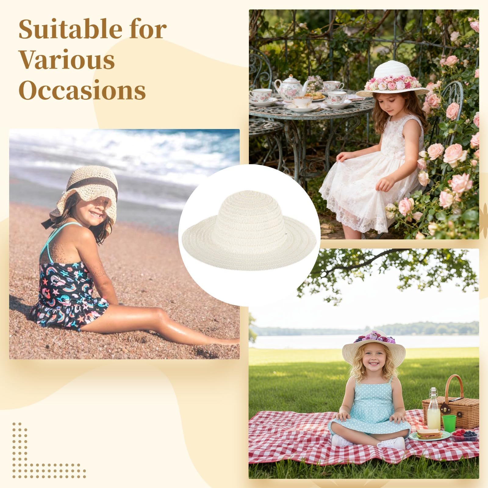 Kit de 70 sombreros de paja para bricolaje, 10 sombreros de paja y 60 flores sintéticas surtidas, sombreros en blanco pintables para fiestas de té, camping, picnics, viajes a la playa y