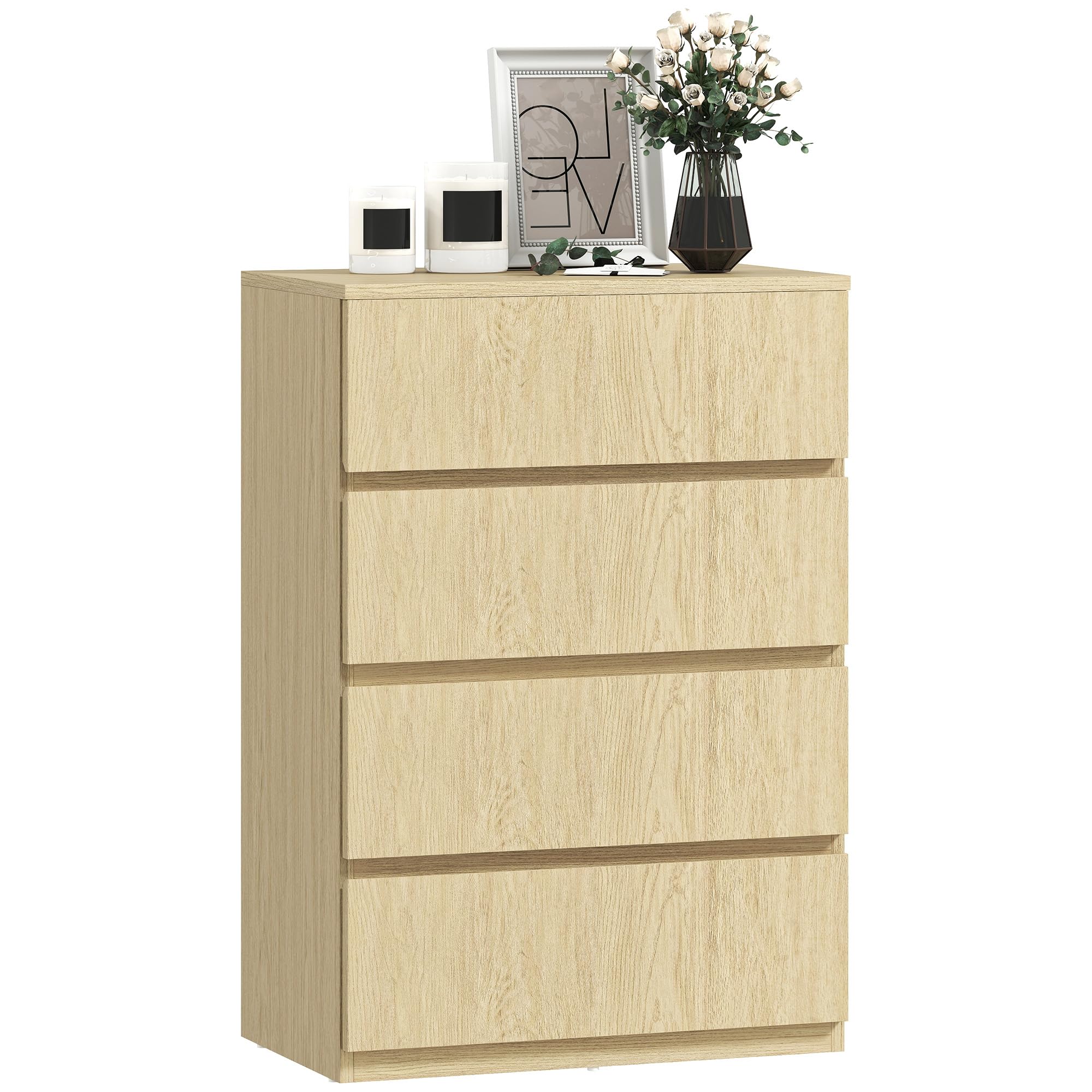 HOMCOM Chest of Drawers, 4 Drawers Storage Cabinet Floor Tower Cupboard for Bedroom Living Room, Natural Wood — image 1