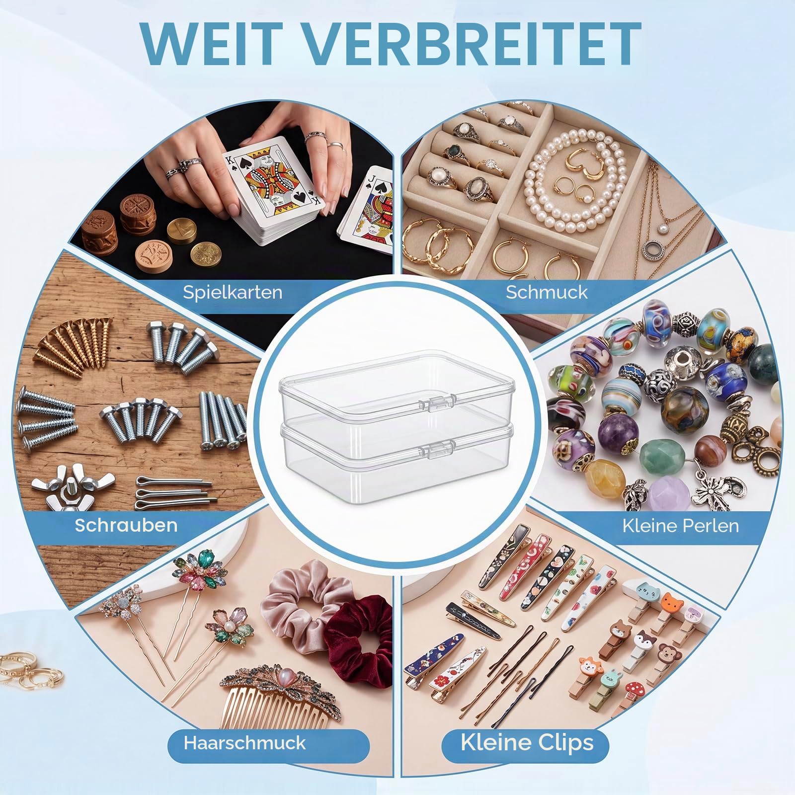 16er-Set Karten Aufbewahrungsbox, Spielkarten Etui, Kartenbox, Karten Box | Kompakt, mit Deckel und leicht zu transportieren; ideal zur Aufbewahrung von Spielkarten, Sammelkarten und kleinem Zubehör