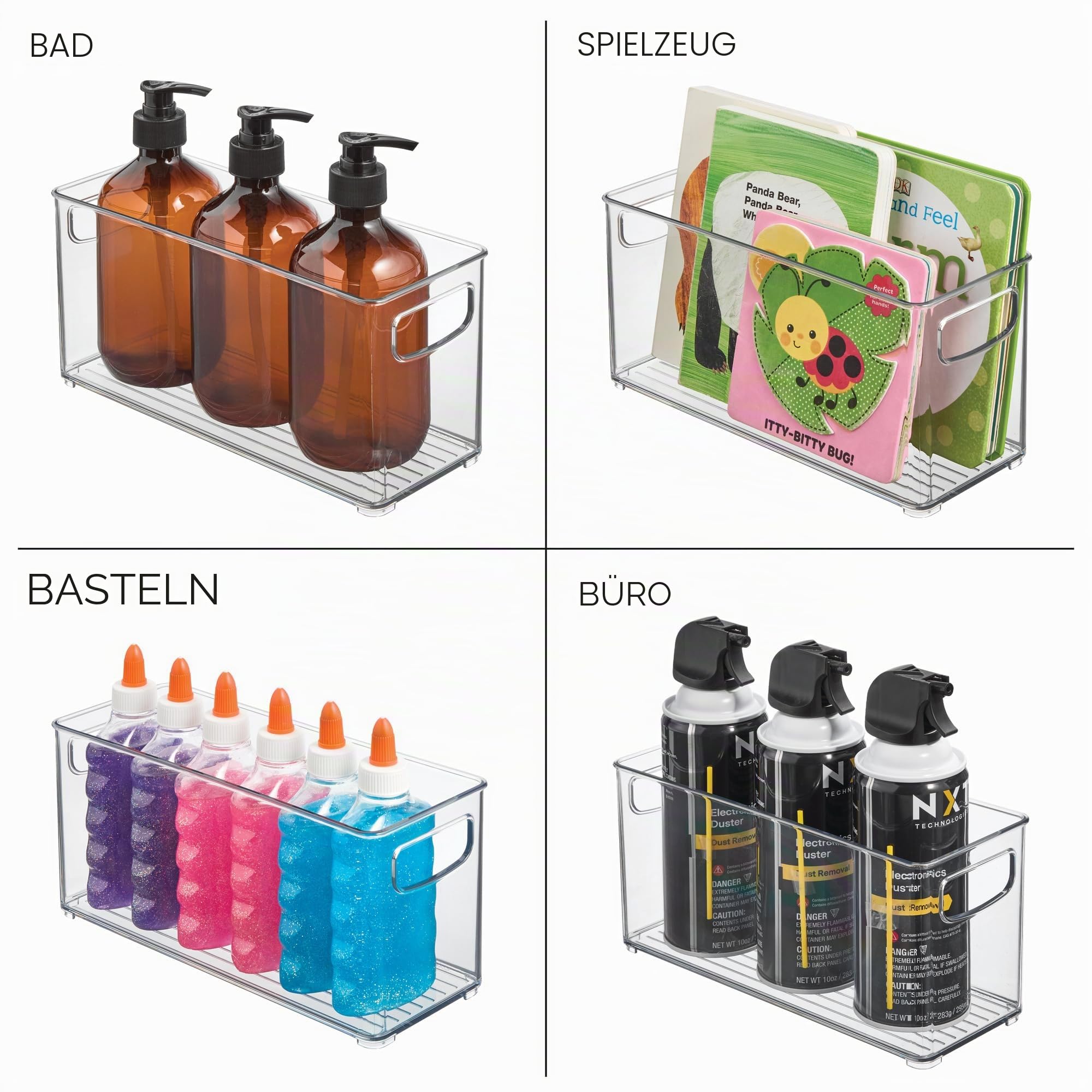 iDesign 6er Set kleine stapelbare Aufbewahrungsbehälter aus recyceltem Kunststoff mit integrierten Griffen für die Küche, den Kühlschrank, Gefrierschrank - Verschiedene Größen, klar