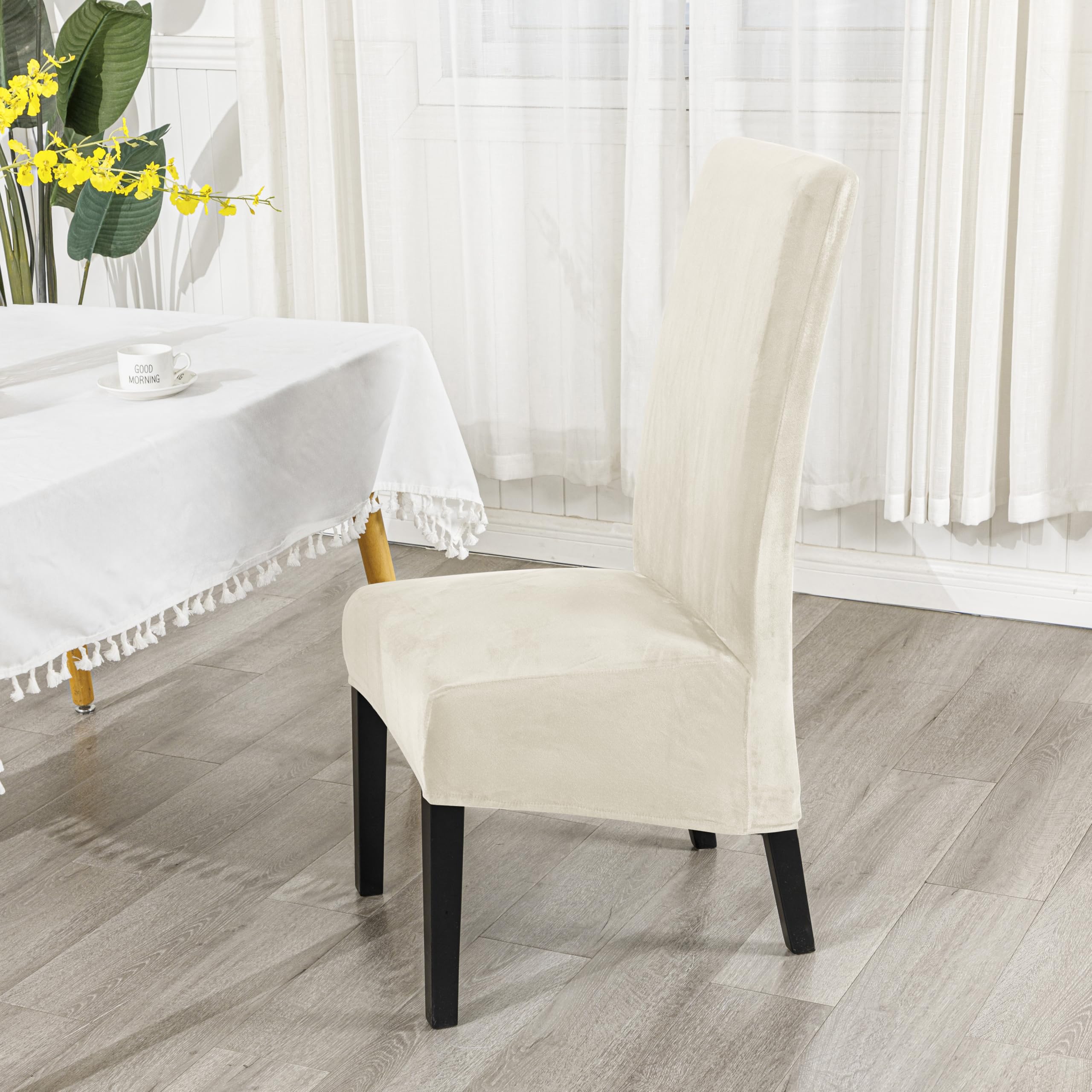 EBETA Funda para Silla in Terciopelo, XL Sedia da pranzo elástica Comedor Fundas Cubiertas para sillas, Cubre Funda Protectora Sillas Lavables para Banquetes Hogar Restaurante Hotel (Blanco, 6 Piezas)
