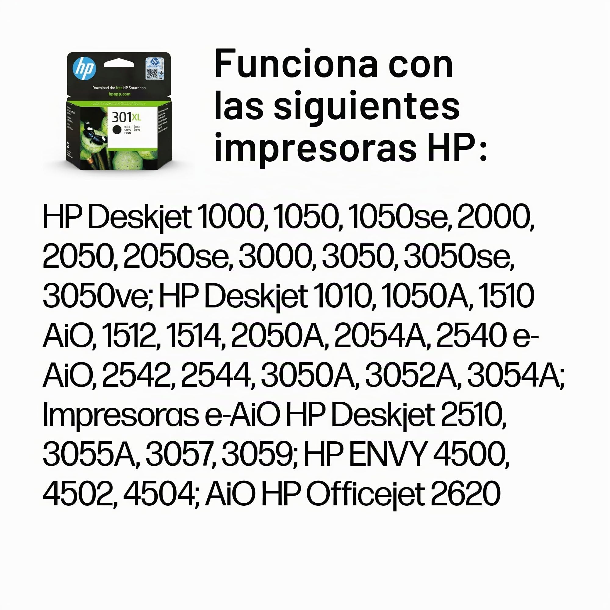 HP 301XL CH563EE Negro Cartucho de Tinta Original Compatible con Impresoras HP DeskJet OfficeJet ENVY