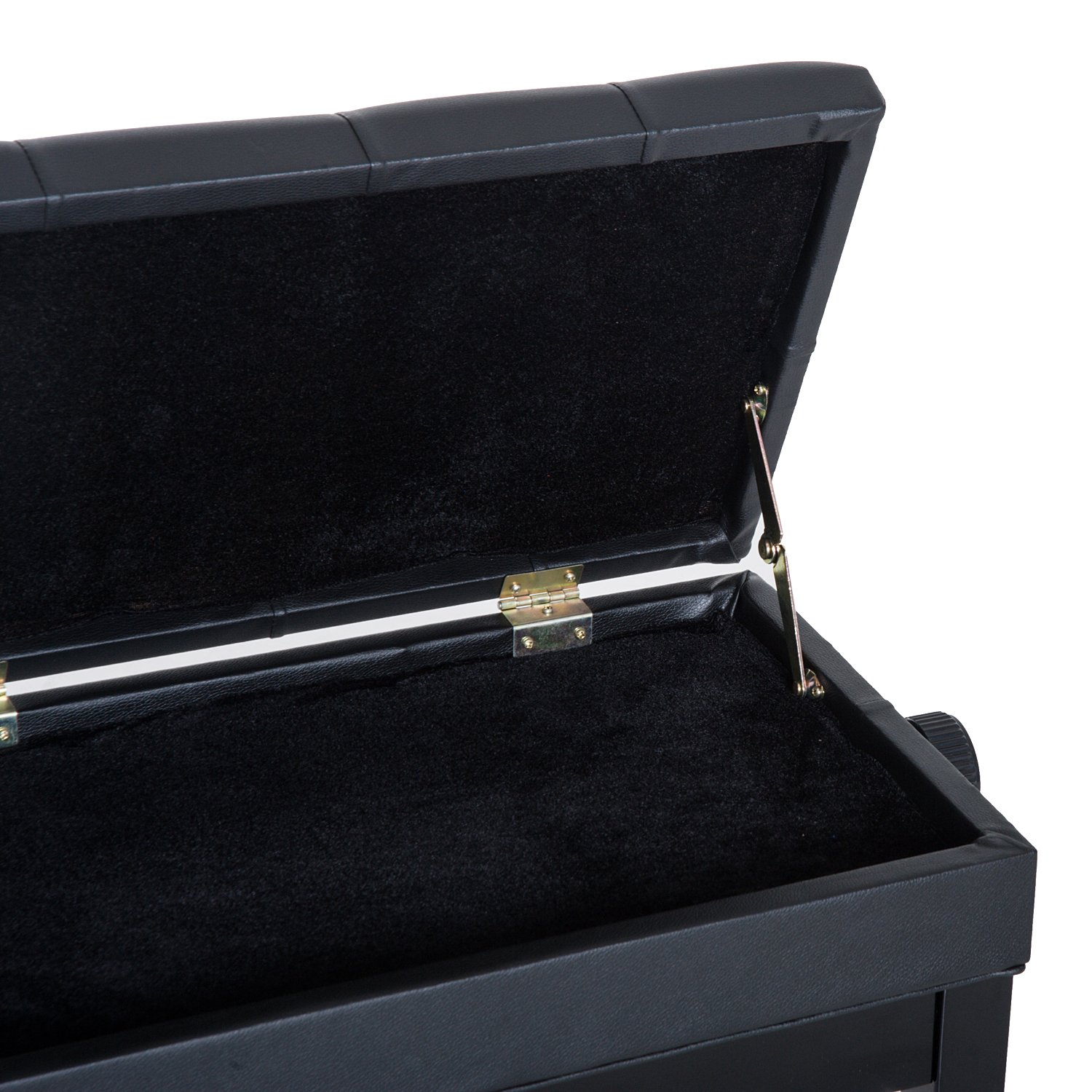 HOMCOM Banc de Piano, Banc de Clavier réglable en Hauteur en Bois Massif, Tabouret Piano avec Compartiment caché, siège rembourré polyuréthane à 10 Boutons, Stable et antidérapant, Charge 200kg, Noir