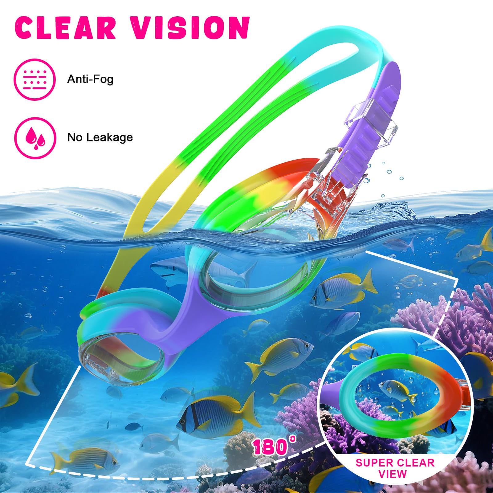 Occhiali Nuoto Bambini, Anti-Fog con Visione Chiara, Protezione UV, Guarnizione in Silicone, Piccolo Telaio Occhiali da Nuoto Unisex per Bambini da 6 a 14 anni