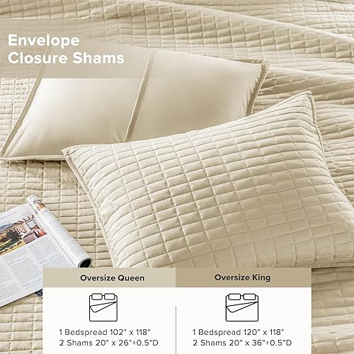 Miniatura 5 de Comfort Spaces Juego de edredón de tamaño King extragrande de color marfil de 120 x 118 pulgadas, colcha acolchada de verano de microfibra ligera