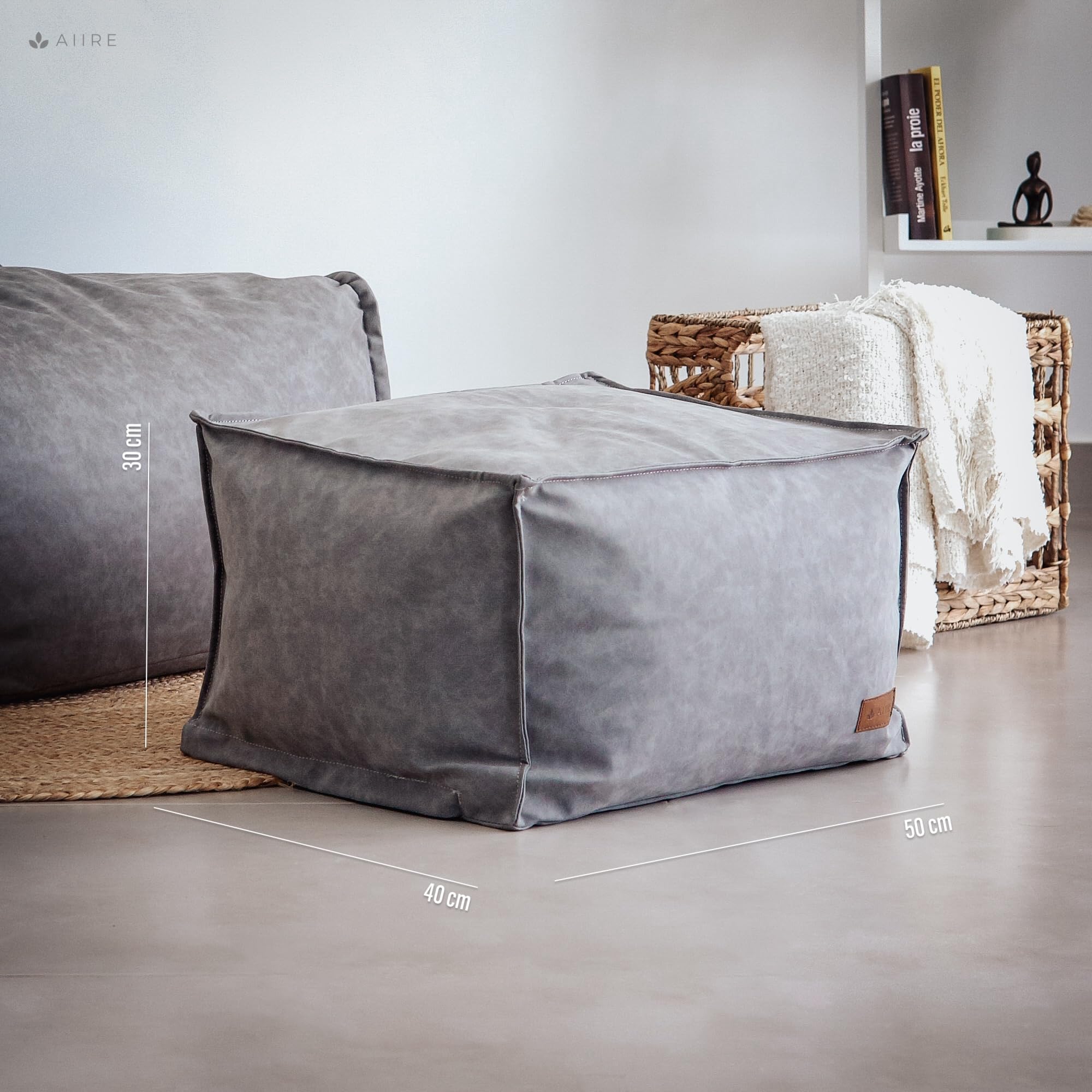 Aiire Reposapies Puff Salon Moderno - [50x40x30 cm] Puf Rectangular en Polipiel o Taburete para Reposa Pies Sofa - Cojin de Suelo XXL para Complemento de Bean Bag Gamer Azul