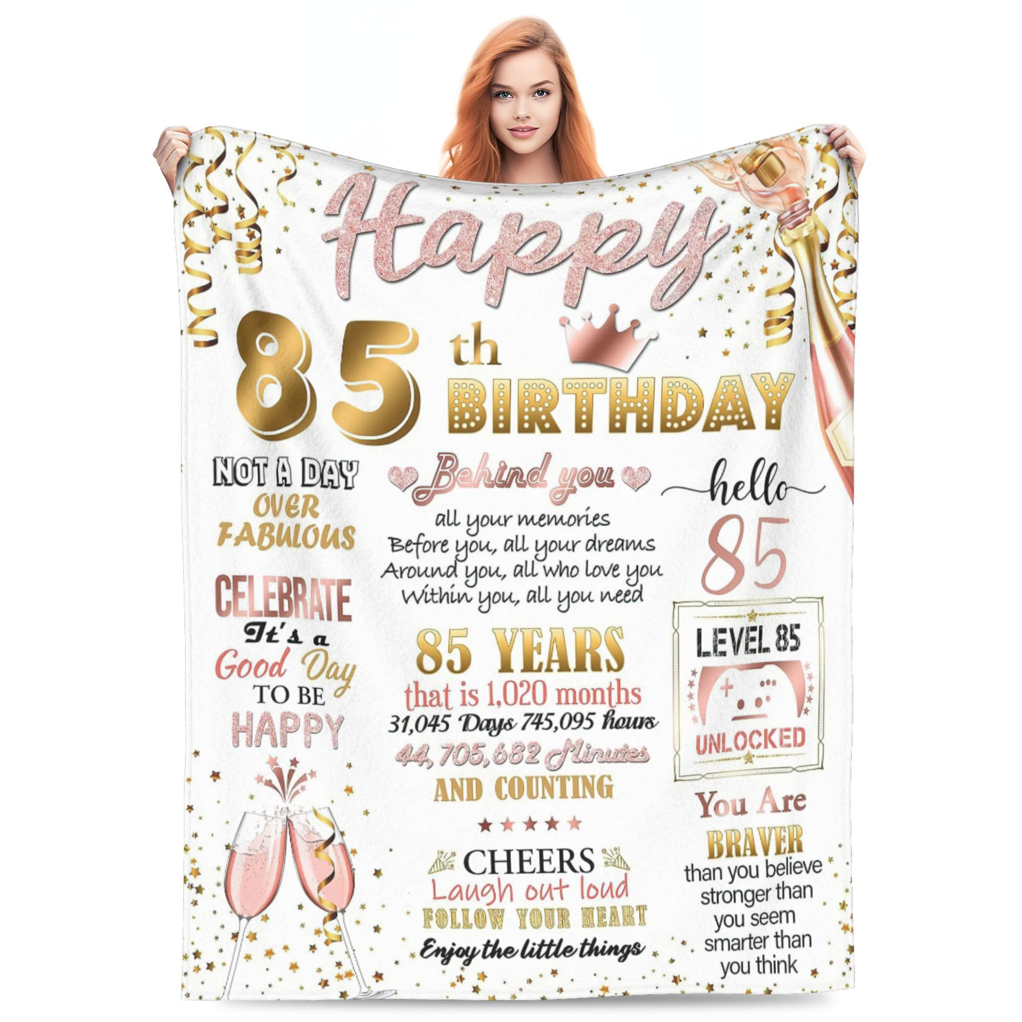 Xinvast 85th Birthday Gifts for Women,Super Soft Flannel Fleece 85th Throw Blanket Lightweight Plush Fuzzy Bed Blanket for Couch 50"X60"