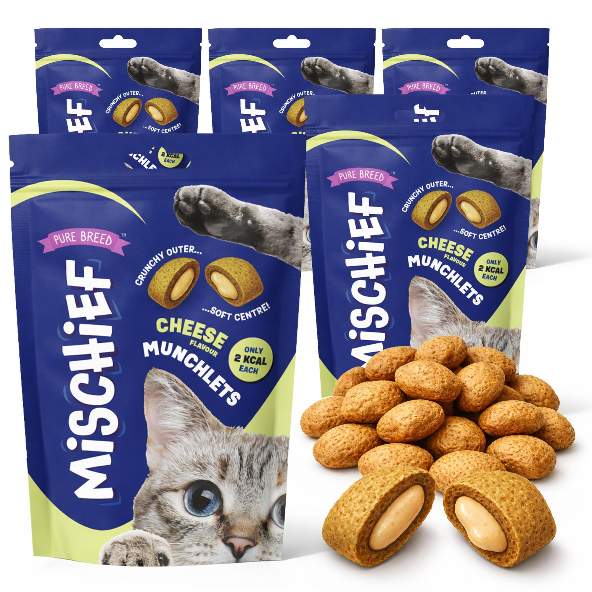 Mischief 6pk Cat Treats for Indoor Cats - 750g Cheese Flavour - Healthy Kitten Treats 2-12 Months - Crunchy Cat Snacks for All Ages & Breeds - 6pk x 125g