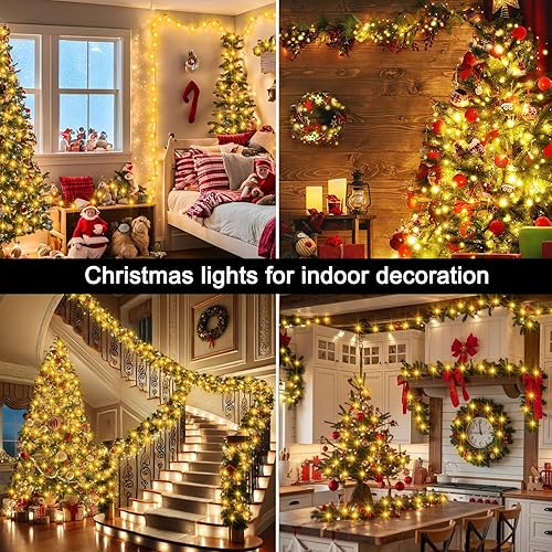 Miniatura 9 de Tira de 400 luces LED enchufables, tira de luces de Navidad extralargas de 66 pies con temporizador remoto conectables para decoración de interiores