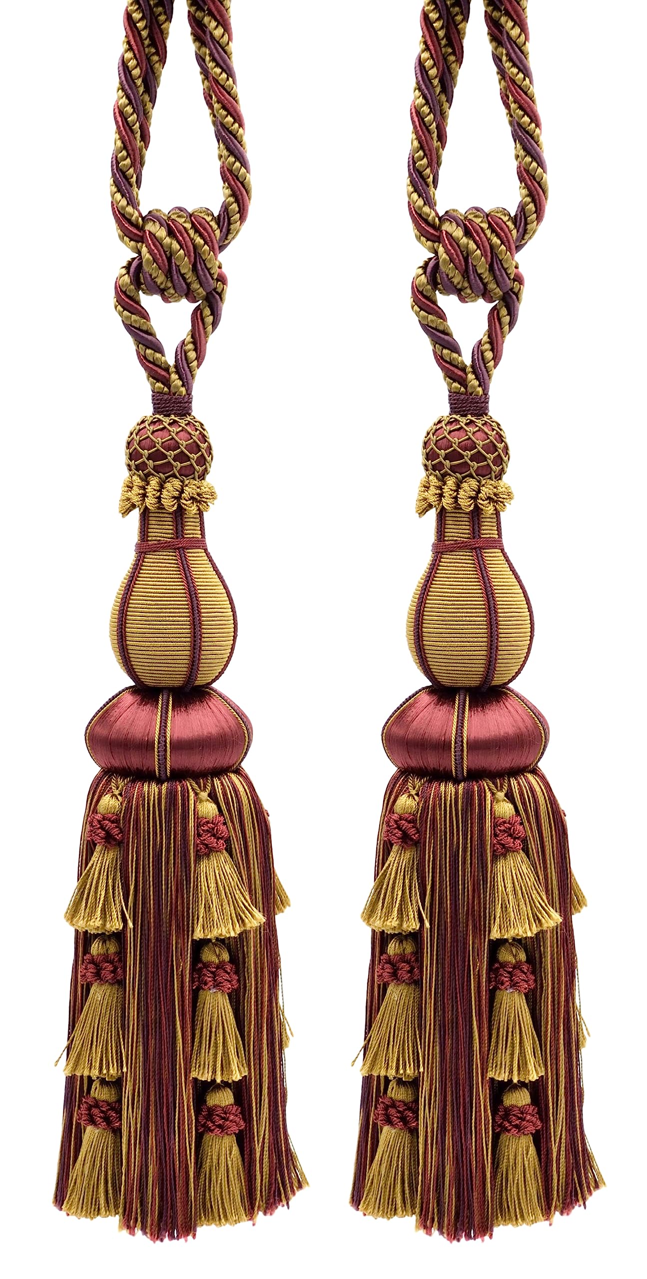 Coppia di grande elegante nero rosso ciliegia, melanzana, cammello beige tende e tendaggi grande nappa Tieback/30,5 cm in nappa, 76,2 cm spread ,1,5 cm Cord, Alexander Collection Style 21771PR col