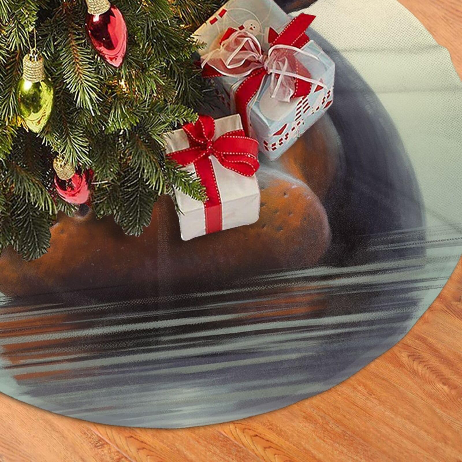 Fodpand Black Hippo Christmas Tree Skirt 48" Velvet Xmas Tree Skirt Mat Rustic Christmas Tree Mat Cover Winter Xmas Tree Collar For Indoor Outdoor Christmas Decorations