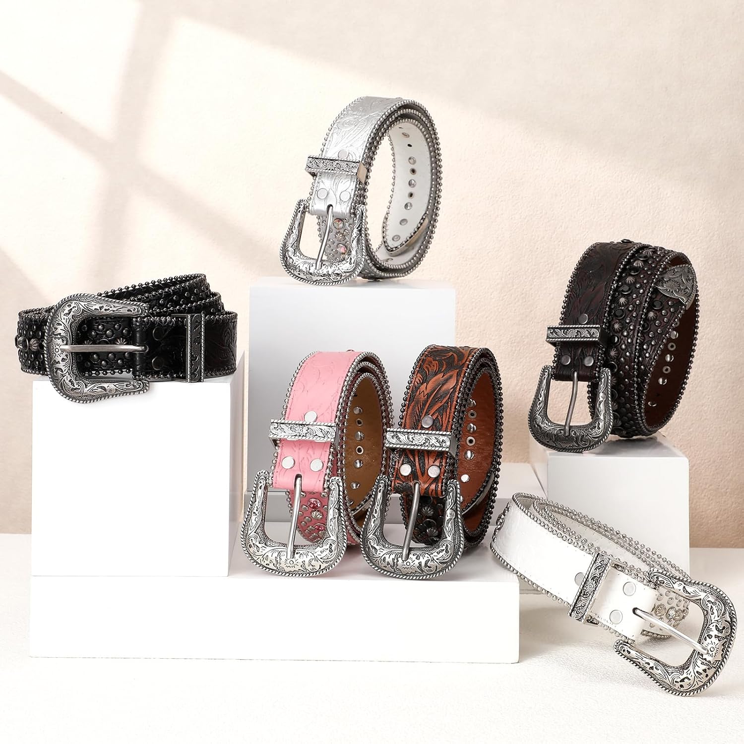 JASGOOD Rhinestone Belt for Women Men Bling Studded Western Cowboy Cowgirl Belts for Jeans - Image 5