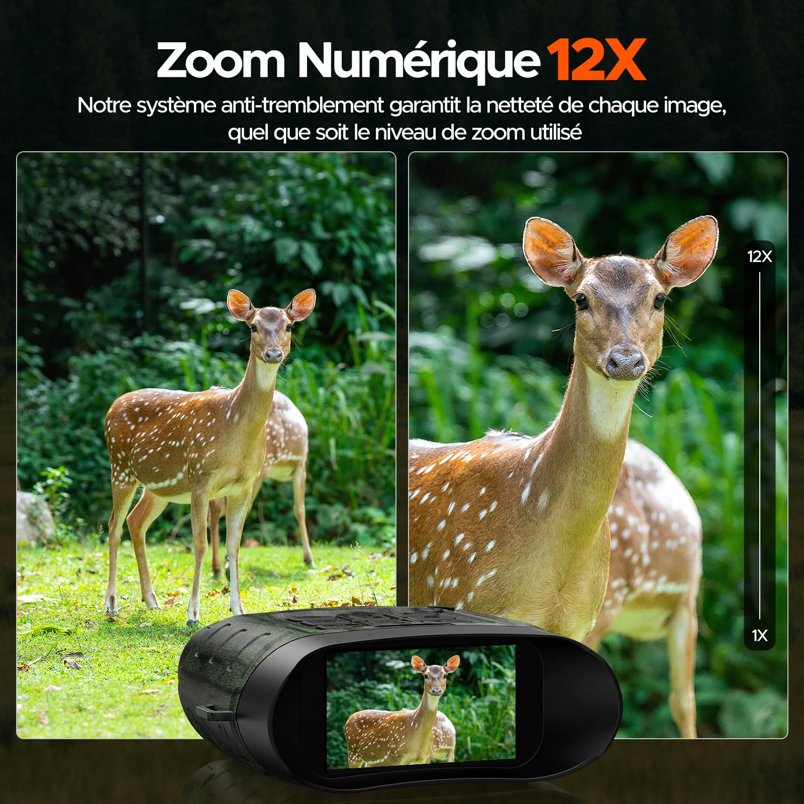 Jumelle Vision Nocturne, 4K UHD 112MP Jumelles Vision Nocturne avec Carte 64GB & Batterie 5000mAh Rechargeable, Jumelle Infrarouge Vision Nocturne Zoom Numérique 12X Portée 450m – Chasse, Observation