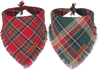 ADOGGYGO Christmas Dog Bandanas with Tassels Edges, Stylish Plaid Dog Christmas Scarf Bib, Multiple