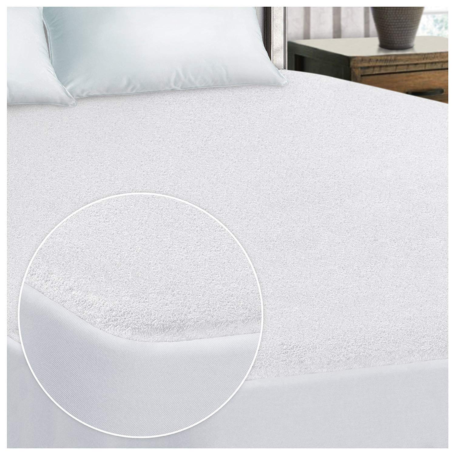Sleepynights White Terry Towelling Waterproof Mattress Protector Topper Single : Non Noisy (Crinkle Free). 100% Cotton Pile Top