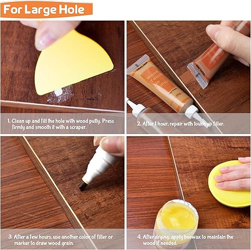 Miniatura 5 de REALINN Kit de reparación de muebles de madera, juego de 28 marcadores de retoque, rellenos con masilla de madera, reparación de arañazos, grietas,