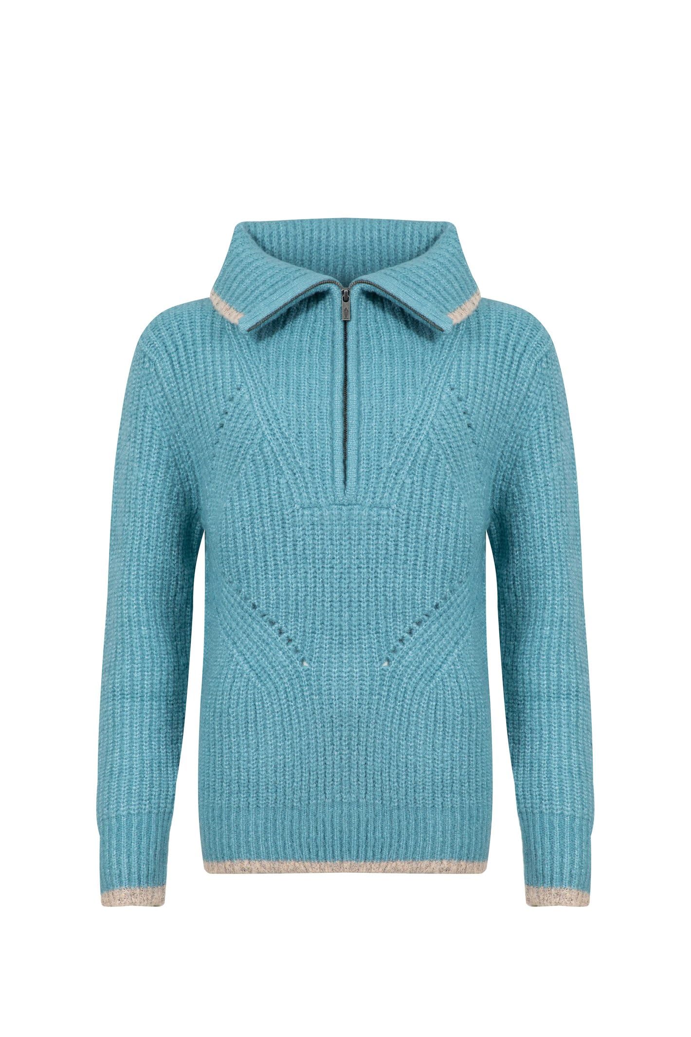 Weird Fish Women's Reza 1/4 Zip Knitted Jumper in Light Blue | Size: 12
