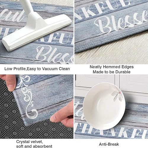 Miniatura 19 de Juego de 2 tapetes de cocina Thankful para cocinar, antideslizantes, impermeables, de pie para cocina, de 17 x 30 + 17 x 47 pulgadas, beige