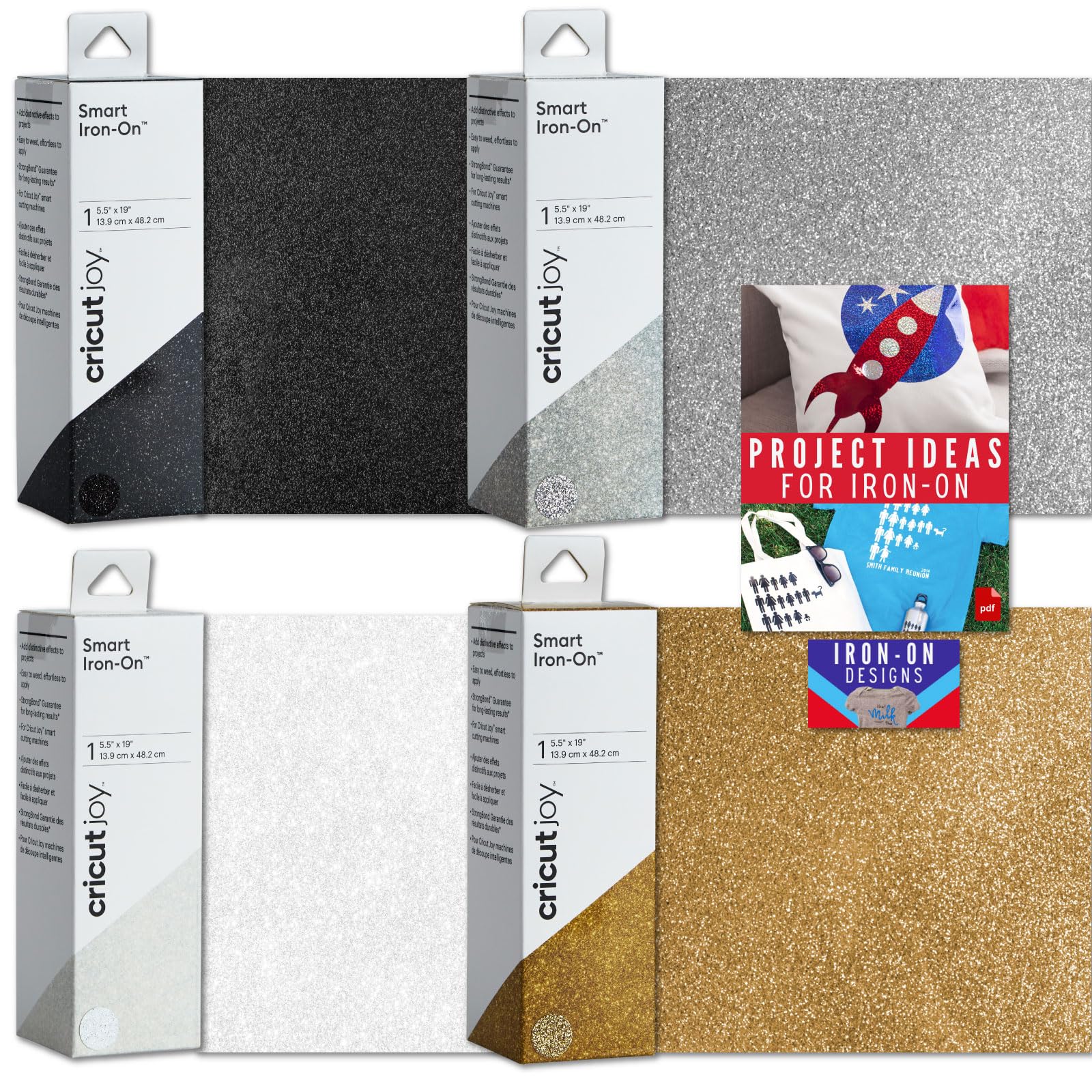 CricutJoy Smart StrongBond Glitter Iron-On Bundle - Black, Gold, Silver, White