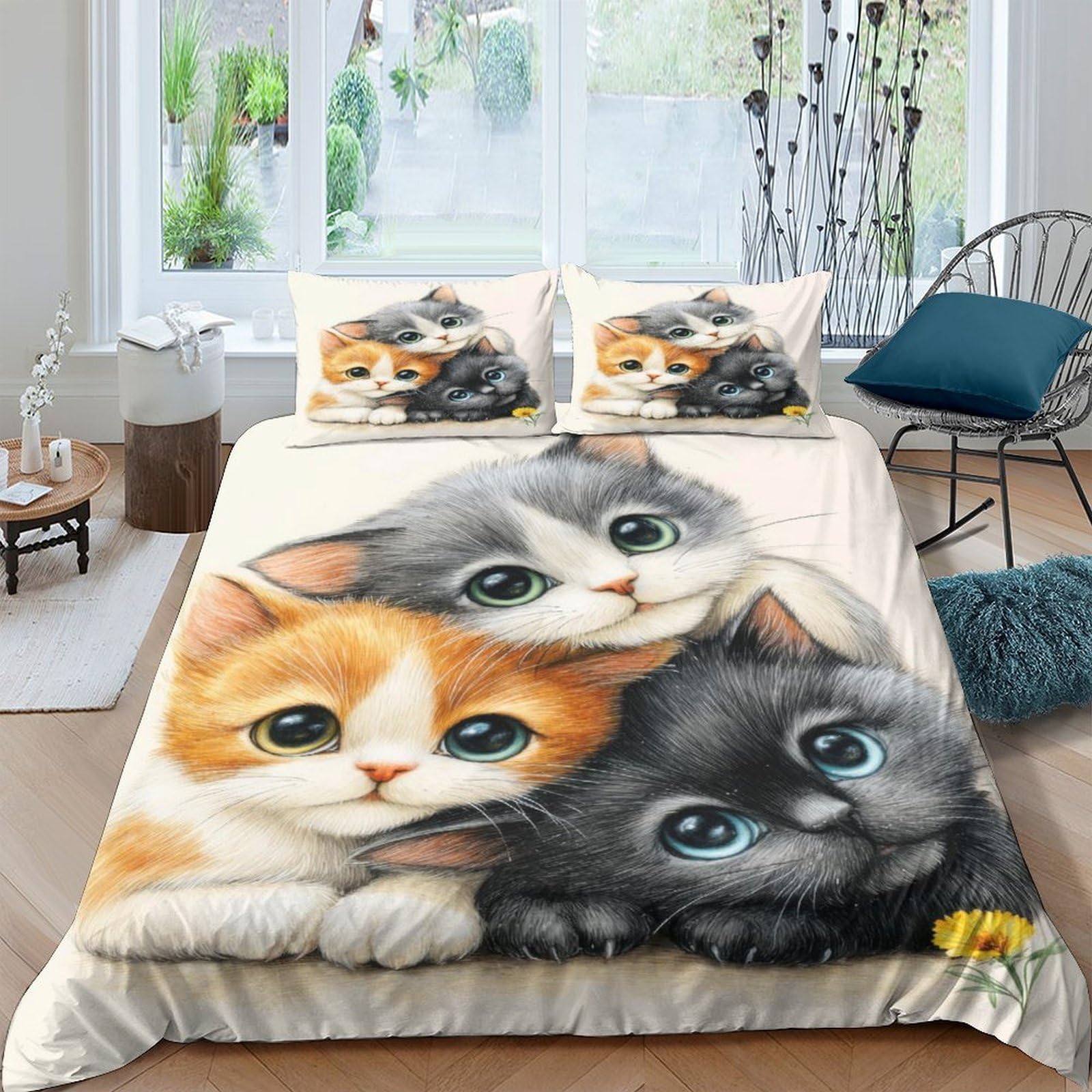 Ctjqhvkz Style-9 3D Printed Cute Cat Fitted Sheet Microfiber Soft Bed Cover Orange Grey Kitten Pattern For Bedroom Guestroom Decor Single（135X200cm）