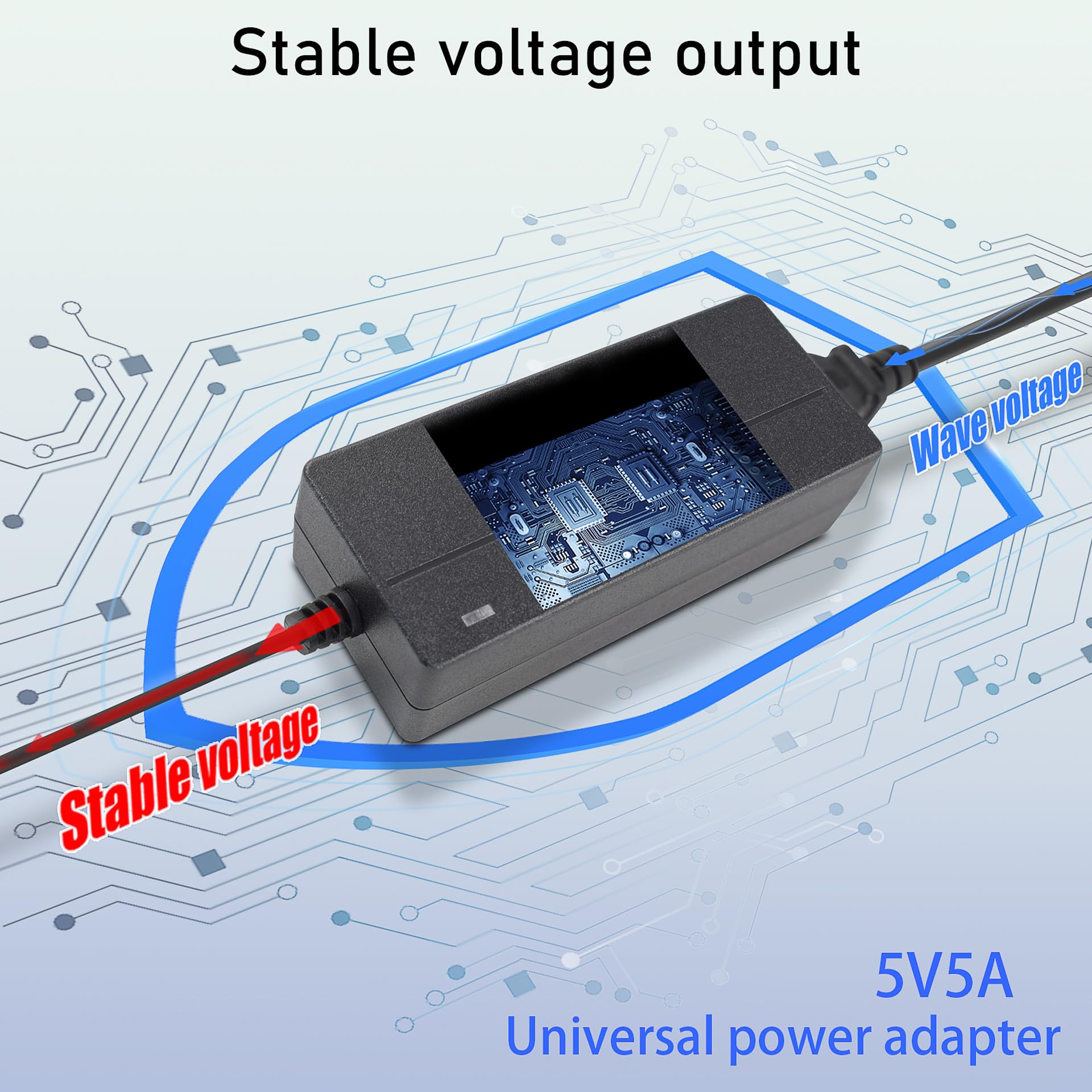 Adapter 5V 5A, zasilacz DC 5 V 25 W o wysokiej intensywności, uniwersalny adapter do taśm LED, monitora LCD, drukarki 3D i innych urządzeń, koncentrator ładowania wielu urządzeń