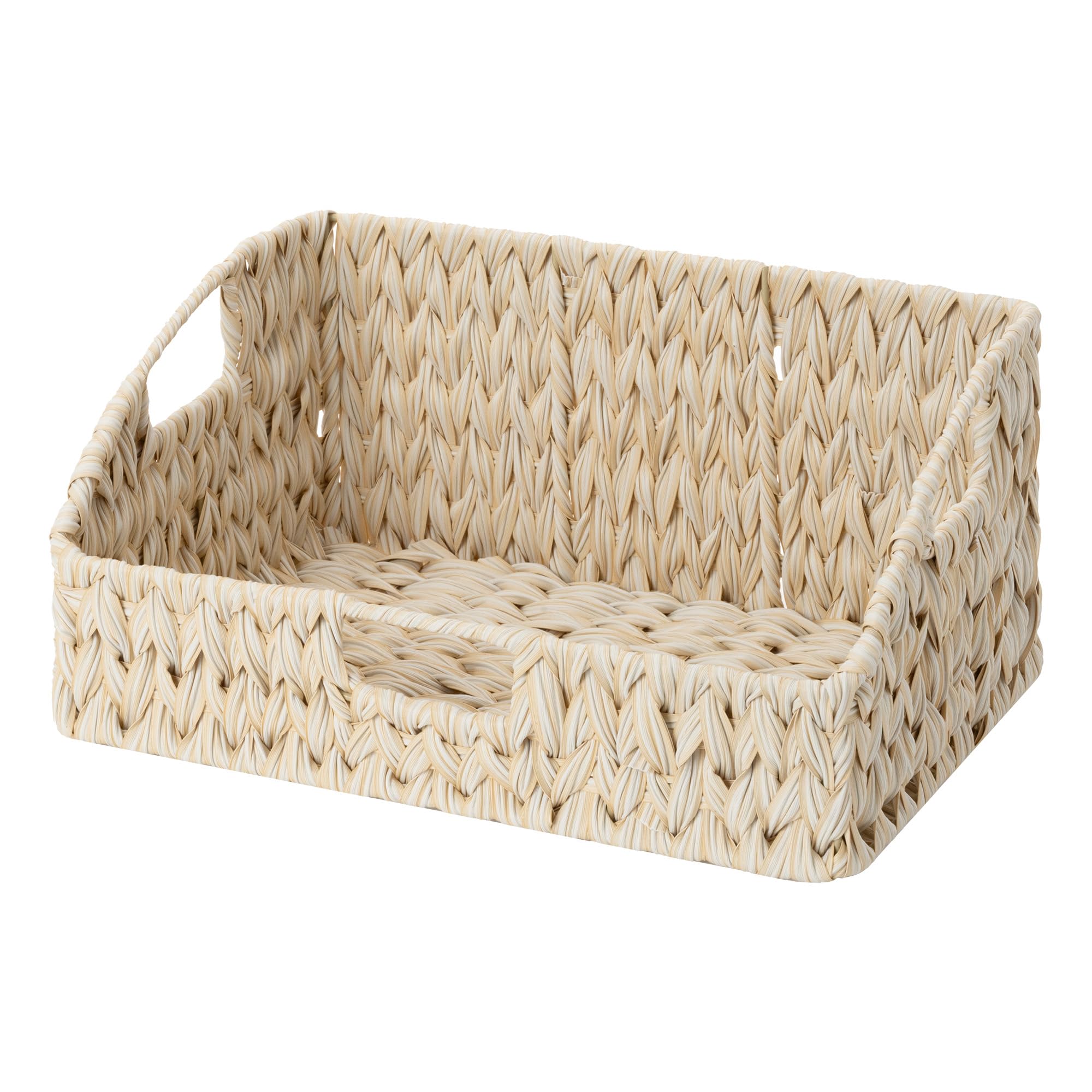 granny says wicker storage baskets for shelves, large wicker basket with handles, trapezoid woven baskets for storage, decorative basket for home decor, butter milk