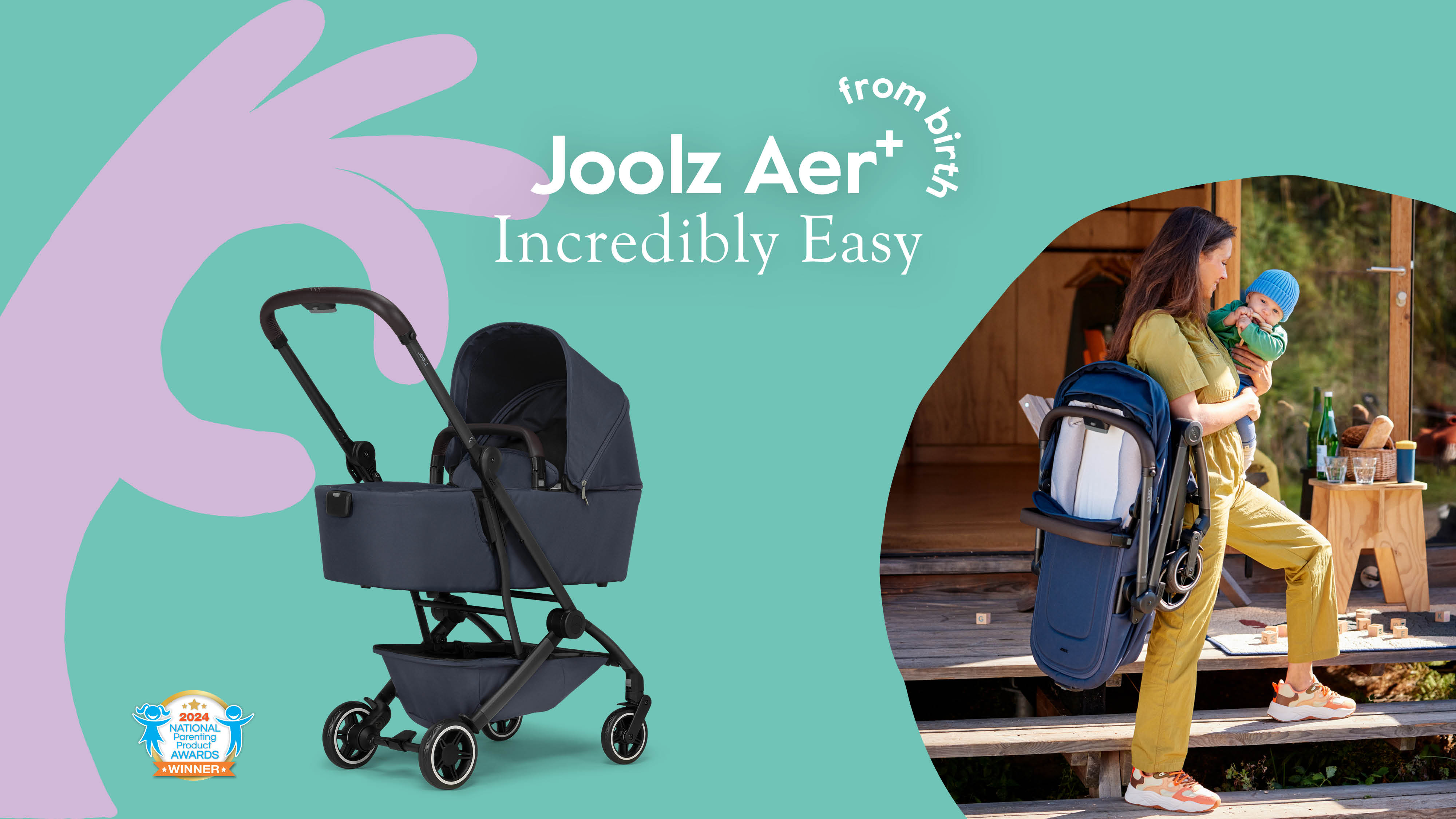 Joolz AER+ Cot for Newborn (0-6 Months) - One-Hand Foldable - Breathable Mattress - Lightweight Stroller Cot for Baby (Up to 20lbs)- Extended Sunhood