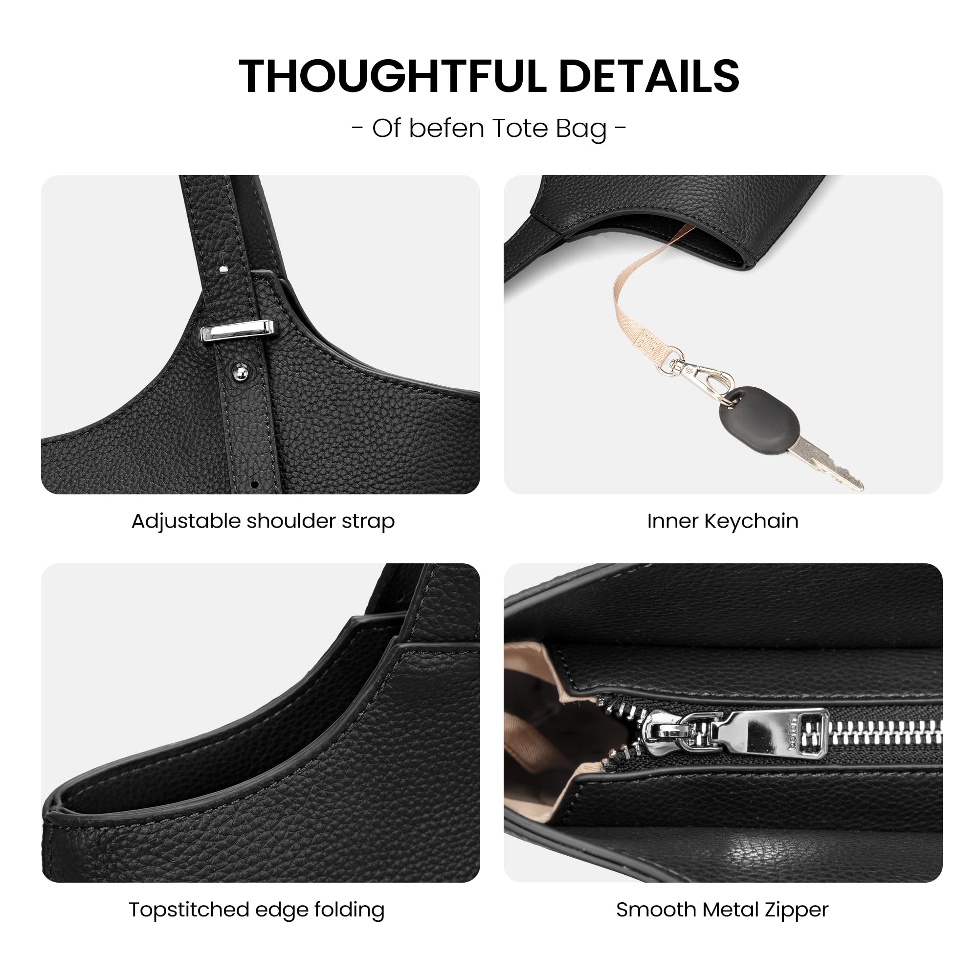 befen Bolsos de mano de piel auténtica para mujer, de trabajo, bolsos de hombro de piel auténtica con correa ajustable