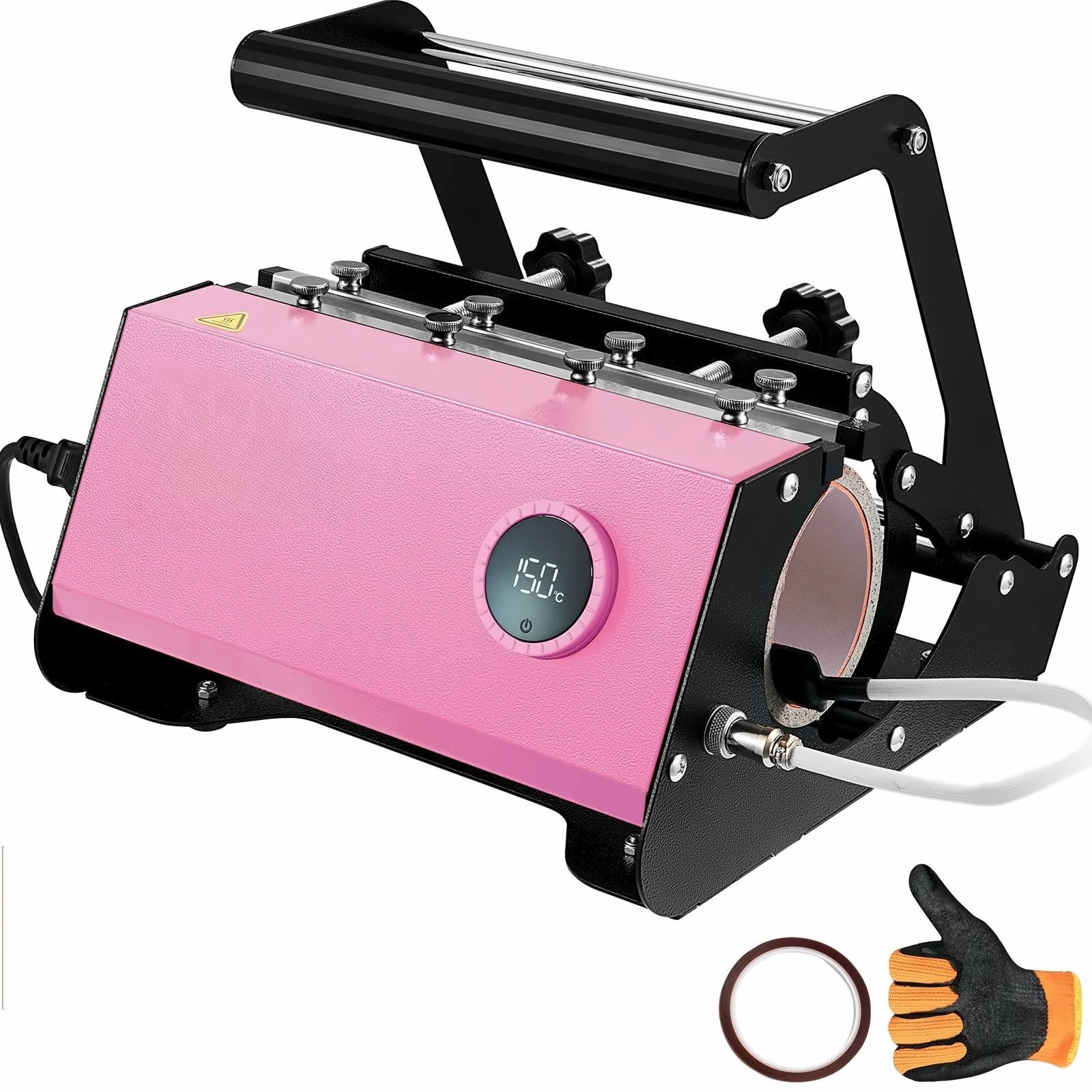 Mug Heat Press 11-30oz, Tumbler Heat Press Machine for Sublimation, DIY Cup Press with Gloves &amp; Tape, for Straight/Skinny Tumblers, Mugs, Glasses - Pink