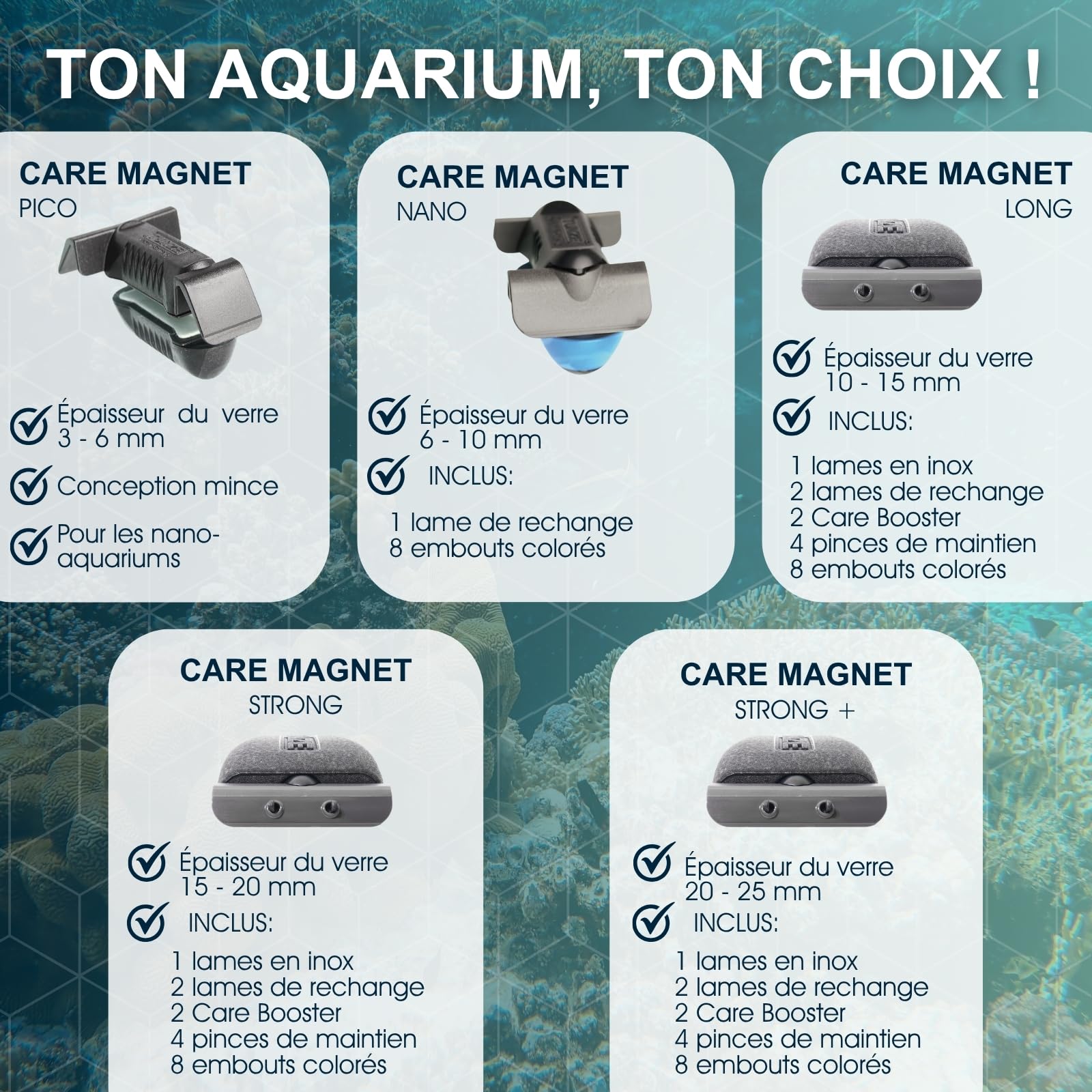 TUNZE Care Magnet Nano I Aquarienreiniger für 6-10mm Glasstärke I schlanker Scheibenreiniger mit abgerundeten Kunststoffklingen I Algenmagnet mit stark minimierter Kratzgefahr I Aquariumglas-Reiniger