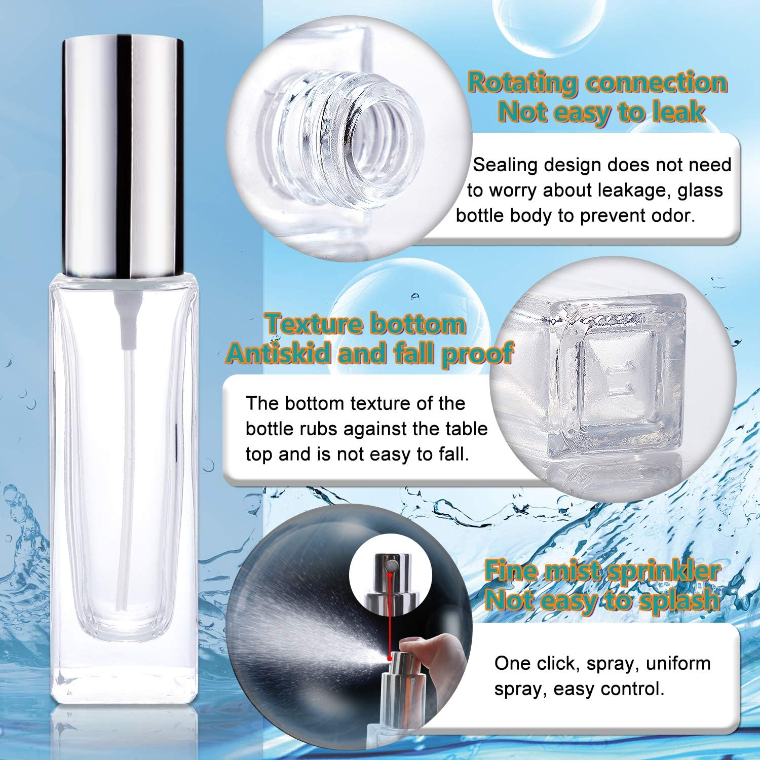 Skogfe Refillable Perfume Atomizer Bottle-Glass Empty Spray Bottle ,Atomizer Perfume Bottle Refillable Travel 4 Pack, Packed with Funnels Pipettes Dispensers