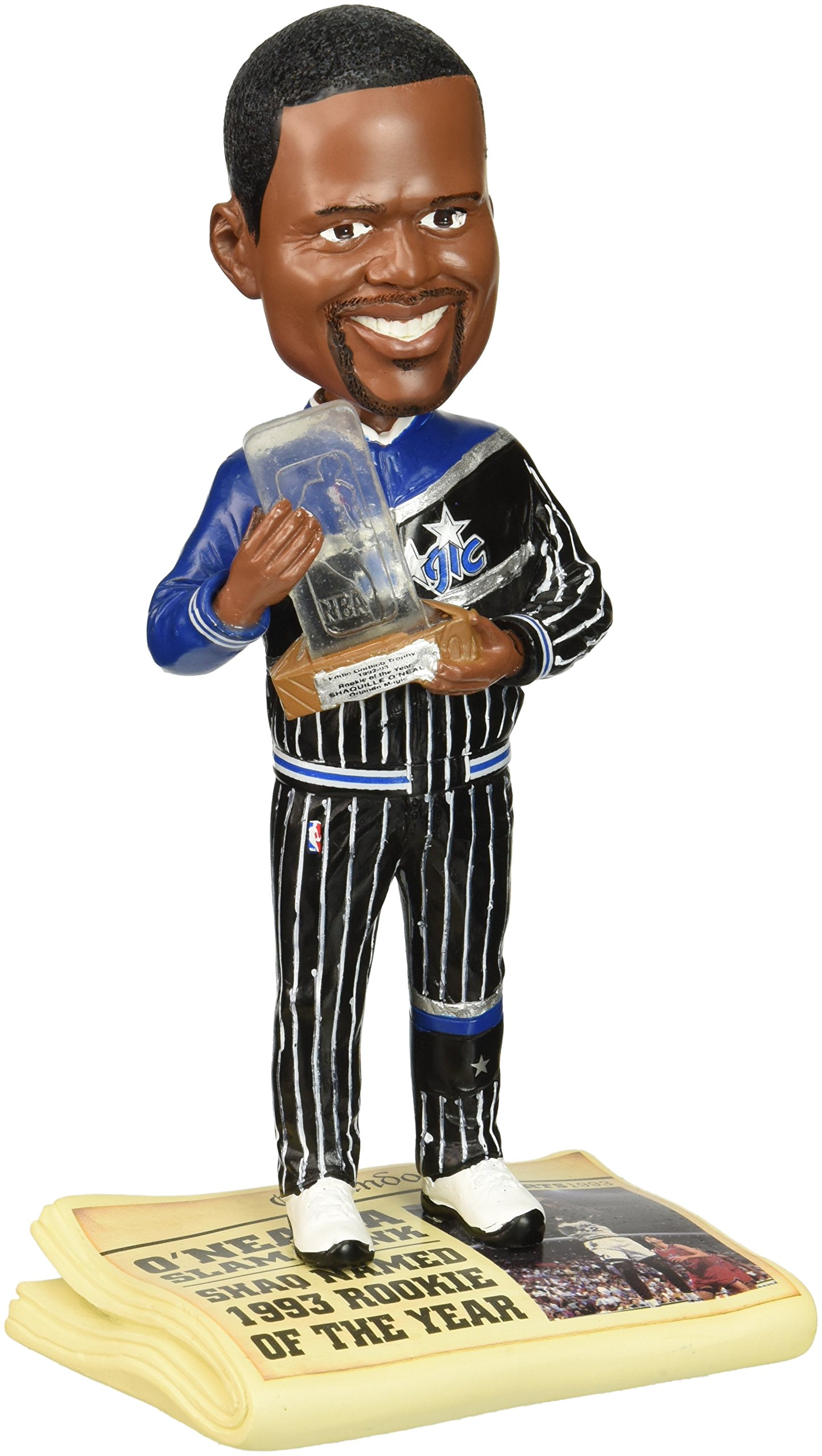 FOCO NBA Orlando Magic Oneal S. #32 Roy Trophy Legends Newspaper Base Bobble Figurine, Blue