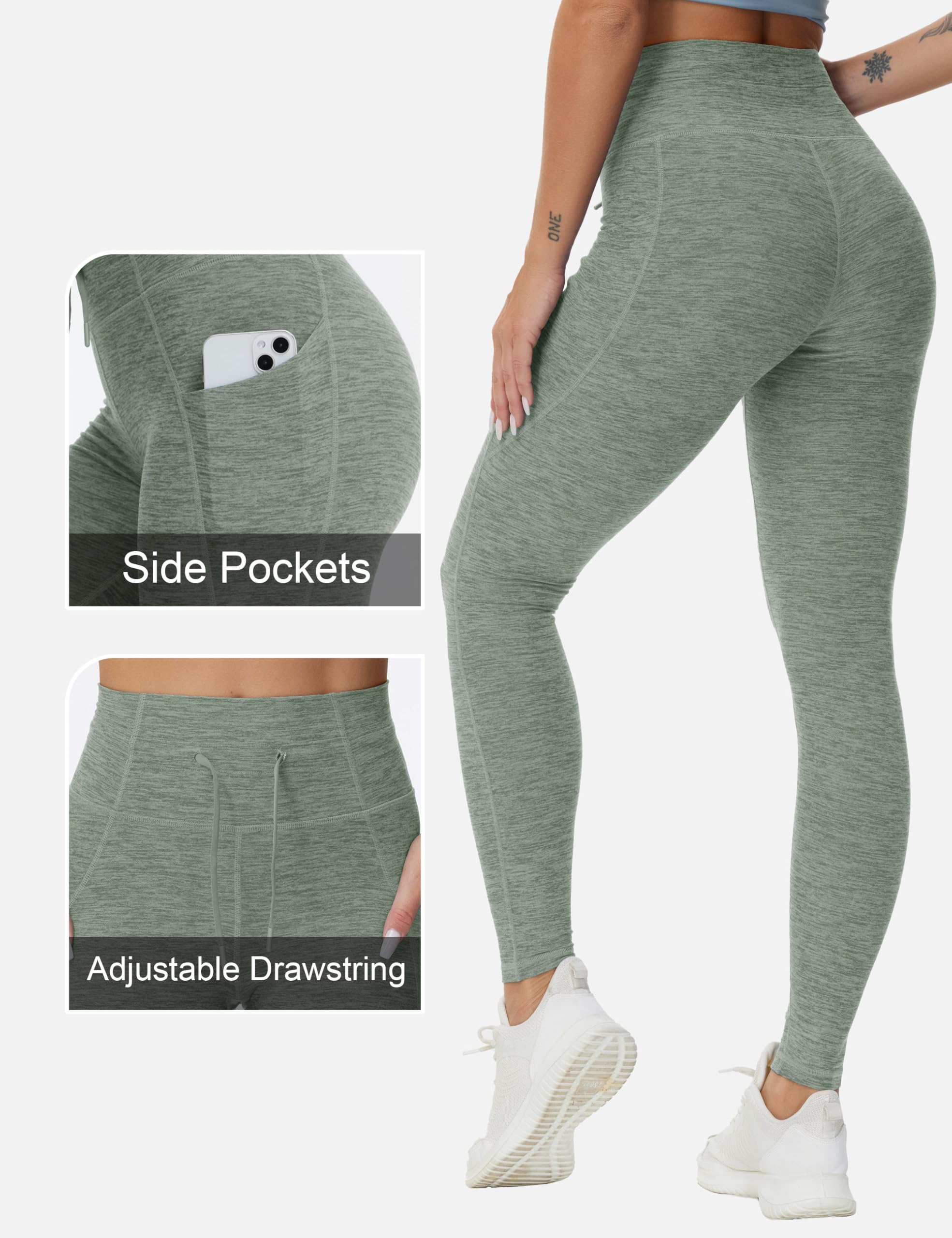THE GYM PEOPLE Leggings da donna a vita alta con coulisse, elasticizzati, ultra morbidi, per il controllo della pancia, pantaloni da yoga con tasche