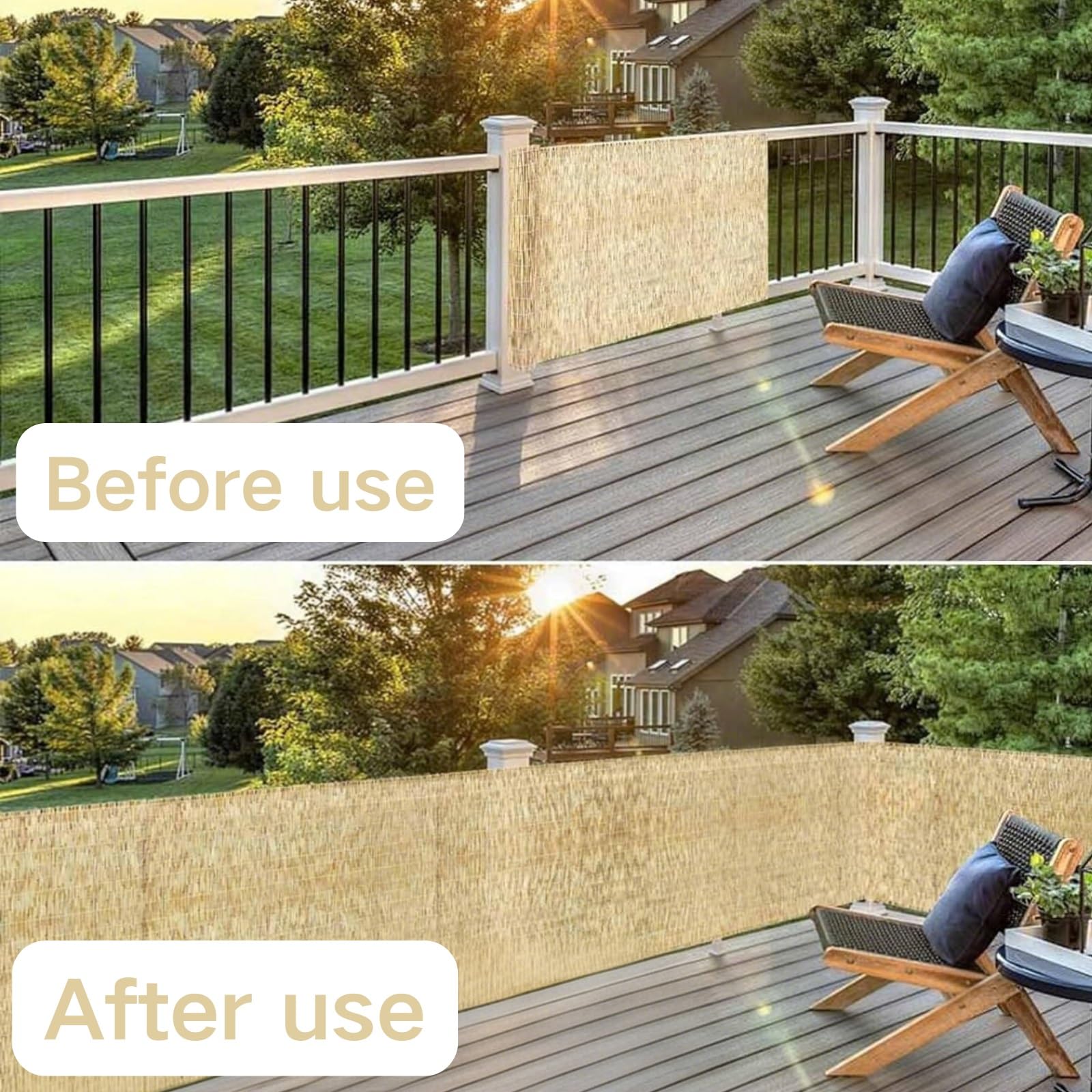 100 x 350 cm - Zewnętrzny balkon i ogród ochrona przed wiatrem i słońcem, roleta pionowa, naturalny bambus prywatność na patio i podwórko