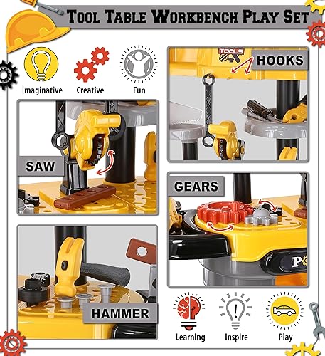 Miniatura 4 de Mozlly Banco de herramientas eléctricas para niños, caja de banco de trabajo para niños con cinturón, juguete de motosierra y más juguetes de
