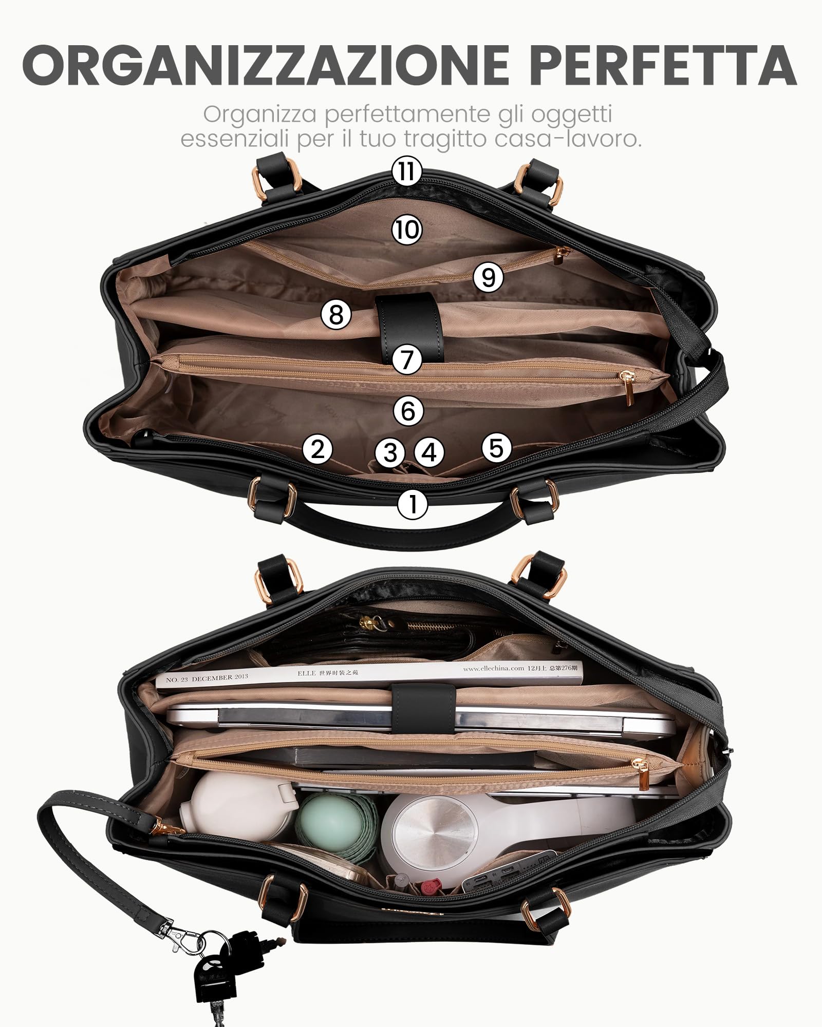 LOVEVOOK Borsa Donna Grande, PU Pelle Borse da Lavoro Università Tote Bag porta PC, Elegante Borsa Tracolla per Ufficio University Docente Scuola