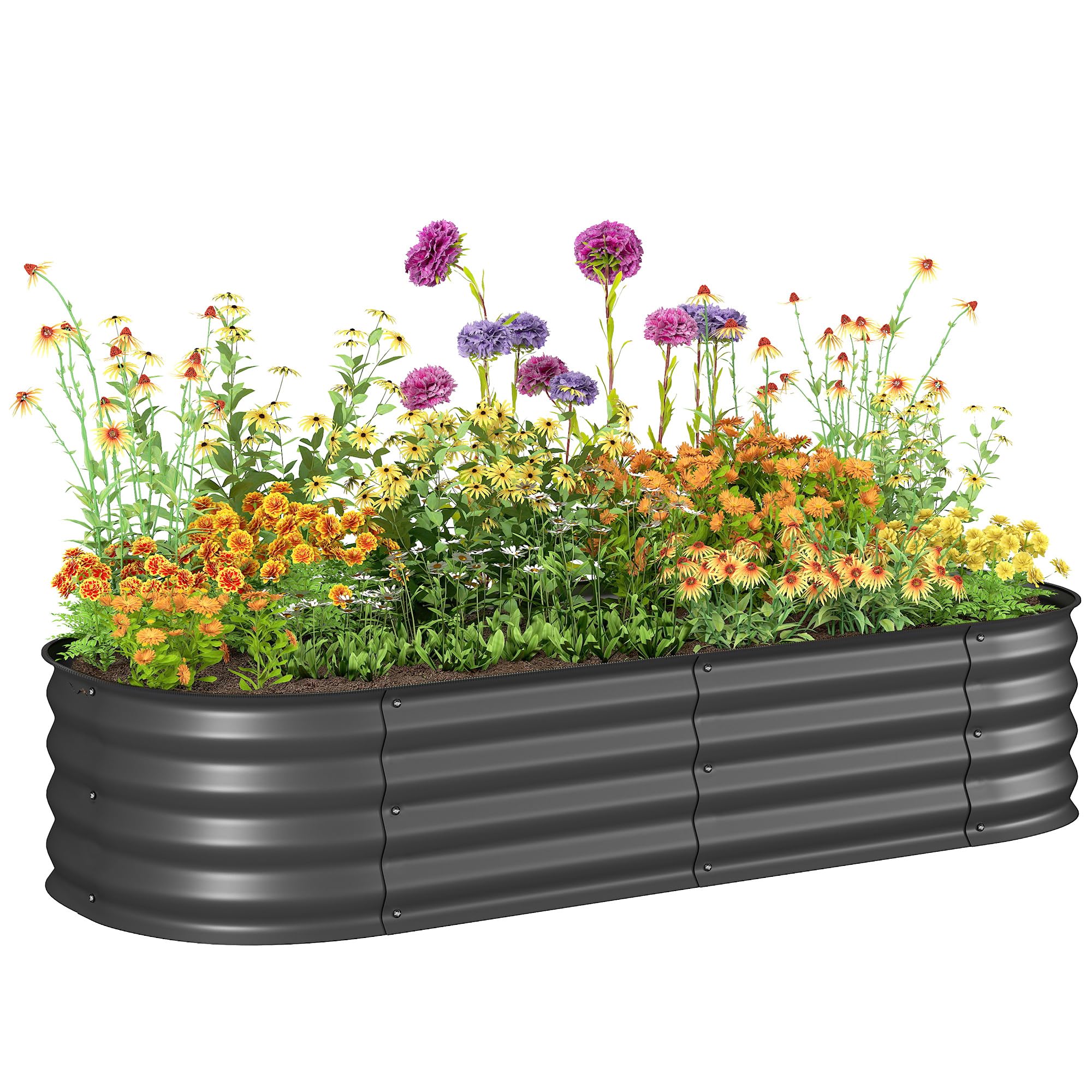 Outsunny Galvanised Raised Garden Bed Planter Box With Safety Edging, Dark/Grey
