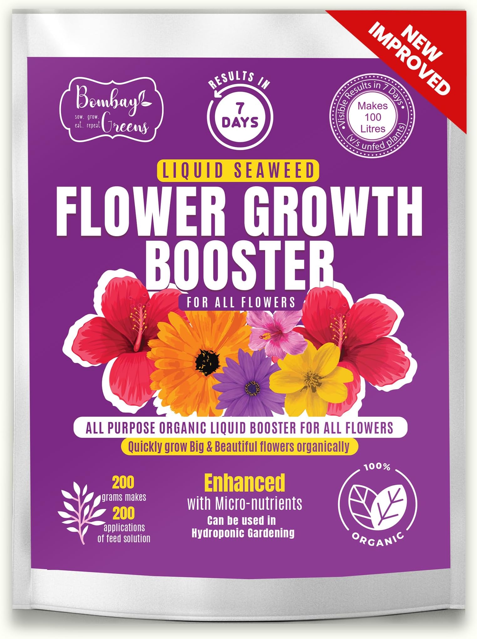 Bombay Greens ; Sow, grow, eat, repeat Organic Seaweed Liquid For Plant | Flower Feed | Growth Booster For Alll Flowers | Plant Food For Flowering Plants | Makes 100 Litres