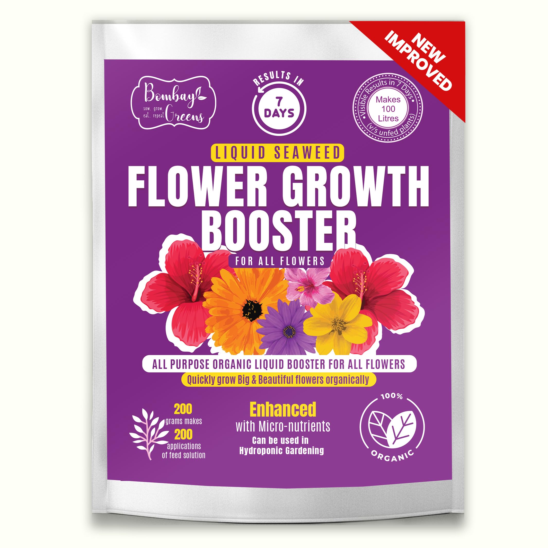 Bombay Greens ; Sow, grow, eat, repeat Organic Seaweed Liquid For Plant | Flower Feed | Growth Booster For Alll Flowers | Plant Food For Flowering Plants | Makes 100 Litres