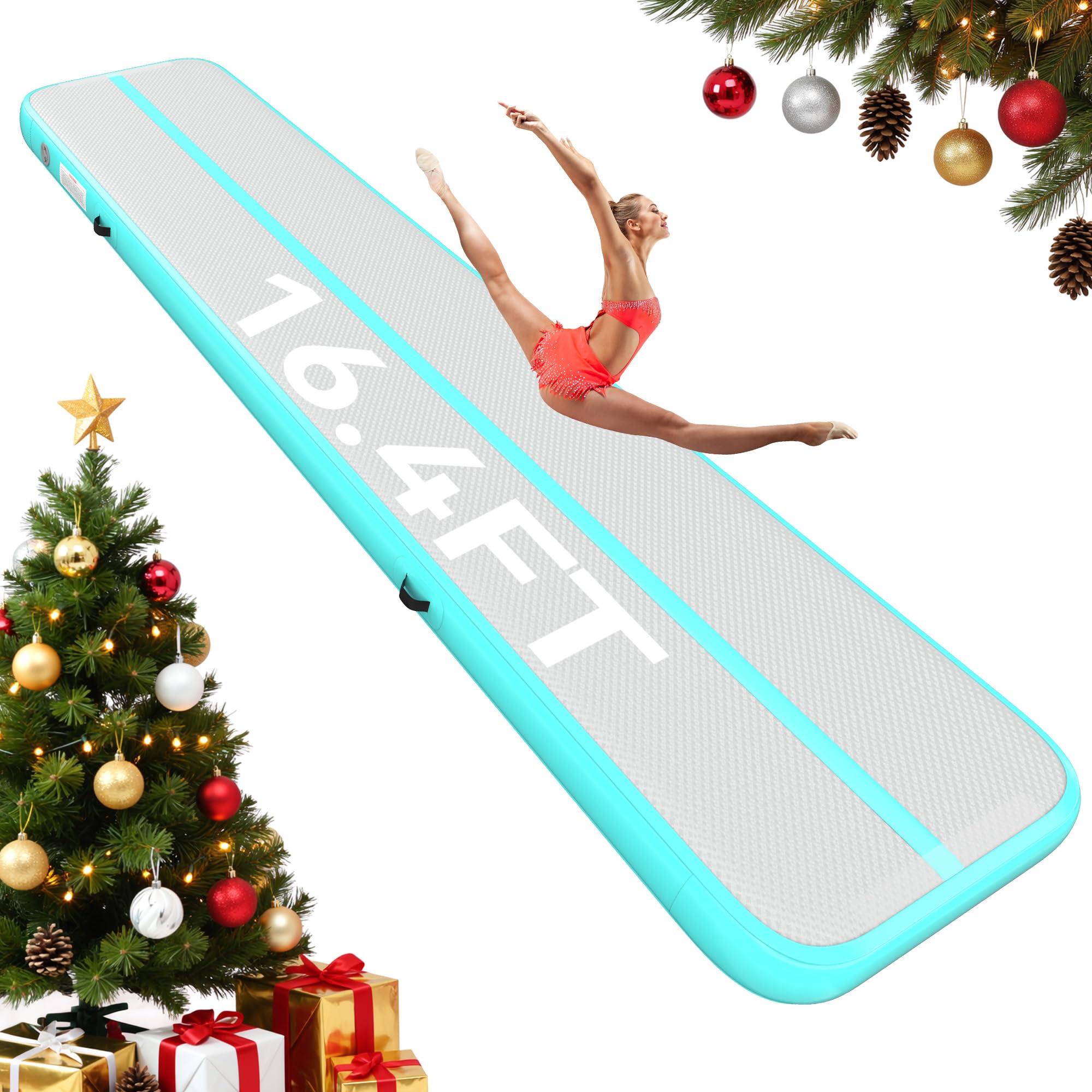 YITAHOME Air Gymnastics Mat 10ft/13ft/16ft/20ft Tumble Track Mat 4/8 Inches Thick Inflatable Tumbling Mat with Electric Pump & Carry Bag for Home Use/Tumble/Gym/Training/Cheerleading/Park/Water