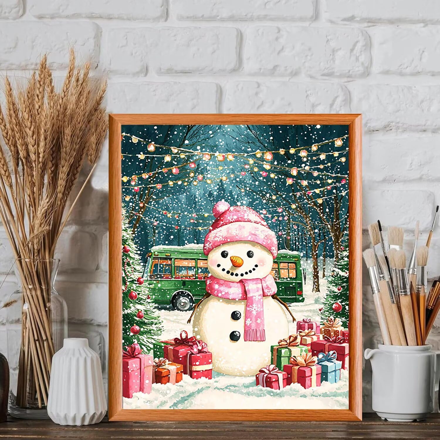WEISHIWE Muñeco de nieve navideño Pintar por Numeros Adultos, 60x80cm w-879