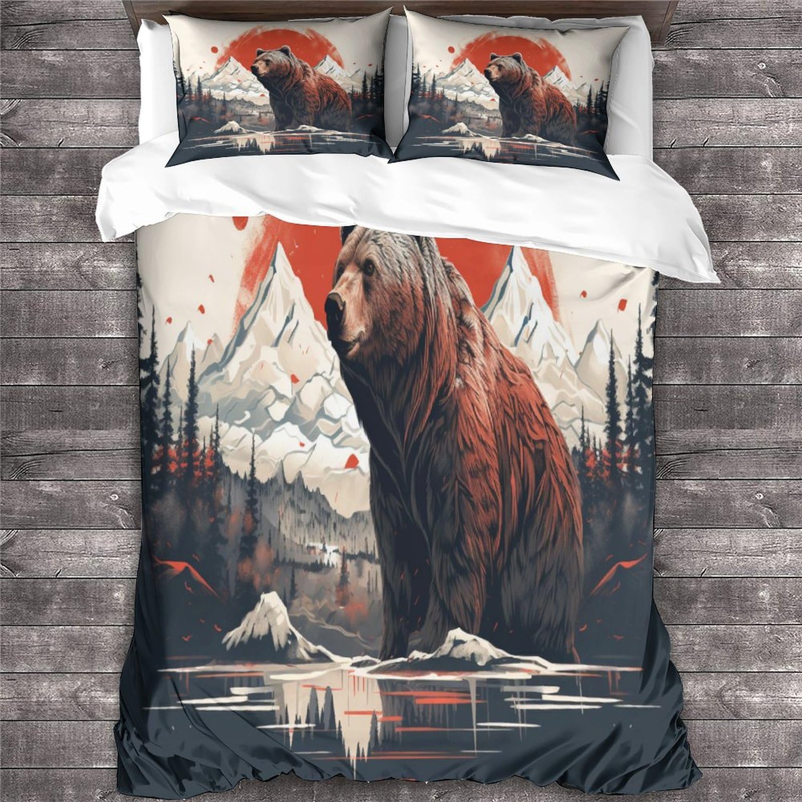 Set Copripiumino Matrimoniale 3D Con Orso Grizzly, Microfibra, 220x240 Cm Con 2 Federe 48x75 Cm, Chiusura Con Cerniera E Lacci Angolari - 3