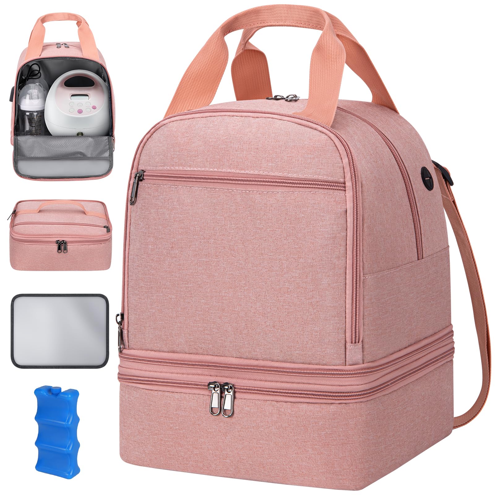 OCKLILY Pump Bag, Breast Pump Carrying Bags with Ice Pack & Waterproof Mat, Breast Pump Bag Compatible with Spectra S1 S2, Pumping Bags Milk Bottle