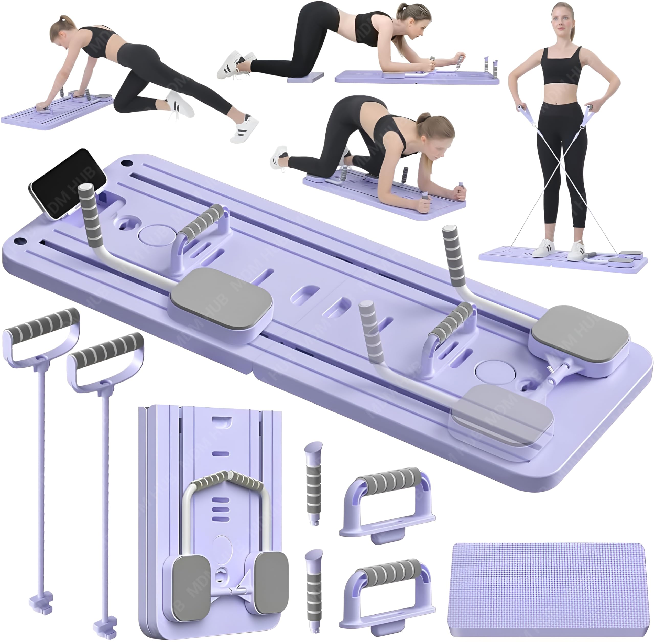 MDM HUB Pilates Board, Multifunctional Abdominal Board, Ab Core Trainer for Home Workout – Multifunctional Core Trainer with Resistance Bands & Sliding Pads – Full Body Exercise Board for Abs, Arms & Legs, Compact Storage Design